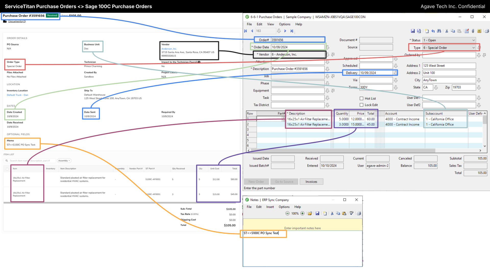 ServiceTitan and Sage 100 Contractor Purchase Orders Visual Mapping