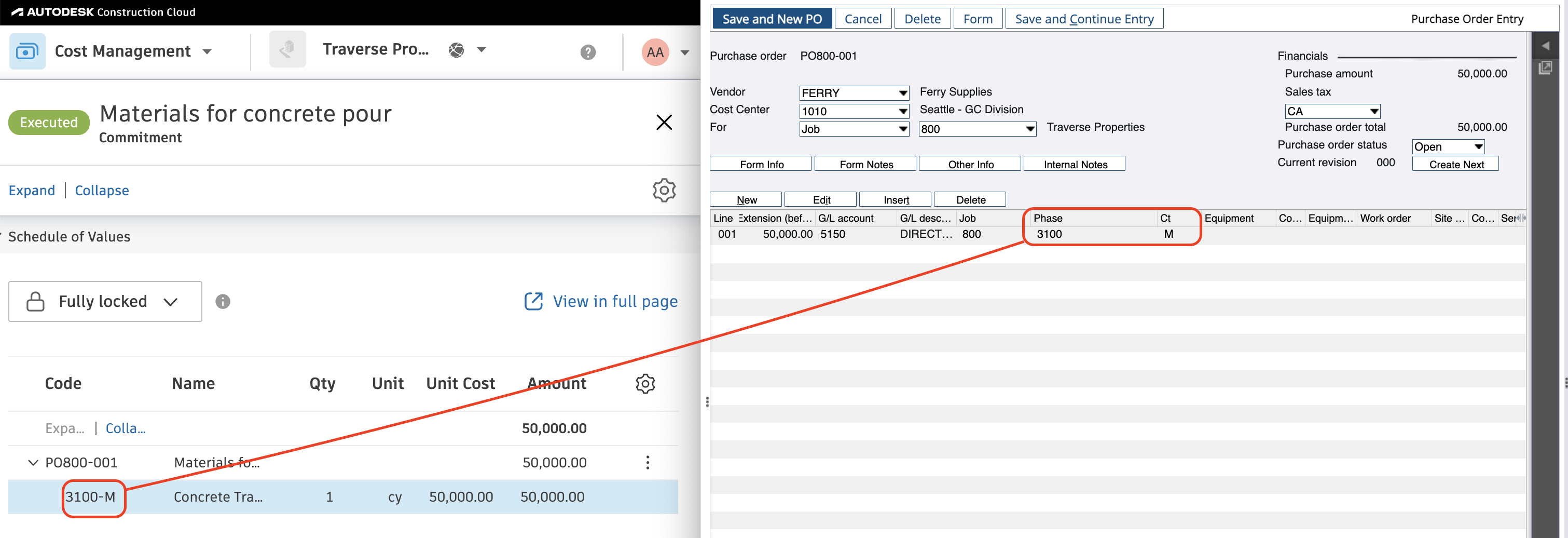 Autodesk Build and Spectrum Purchase Orders Visual Mapping