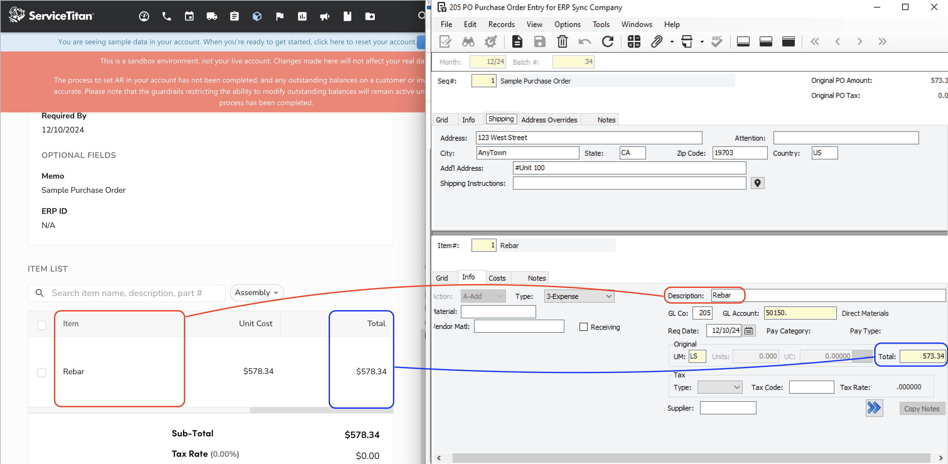 ServiceTitan and Vista Purchase Orders Visual Mapping