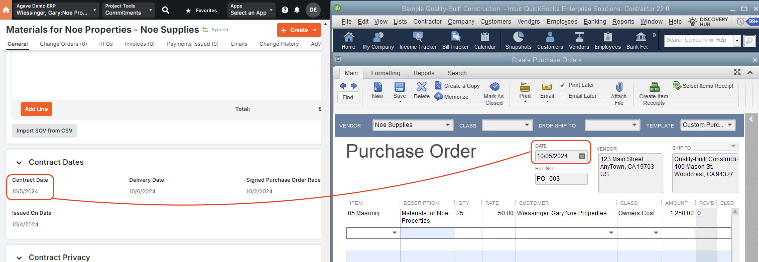 QBD and Procore Visual Mapping