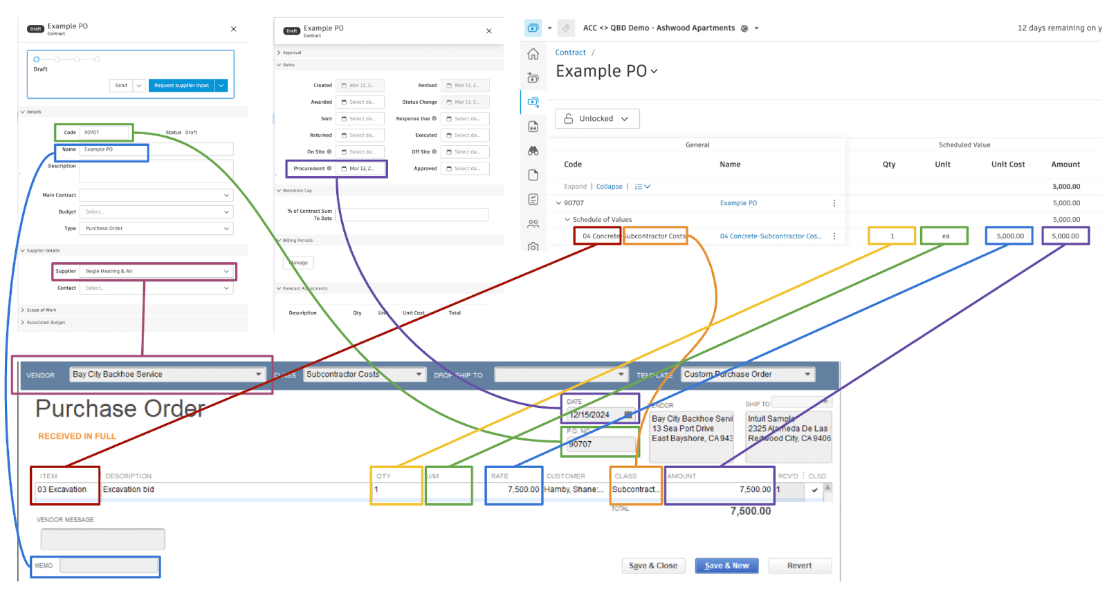 Autodesk Build and QuickBooks Desktop Purchase Orders Visual Mapping