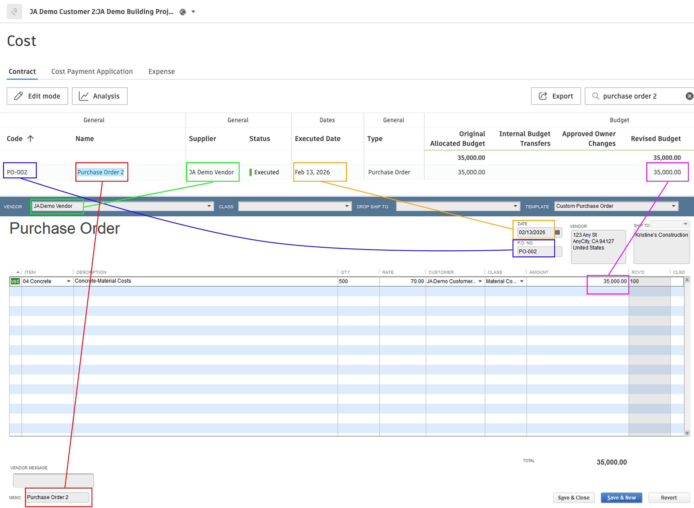 Autodesk Build and QuickBooks Desktop Purchase Orders Visual Mapping