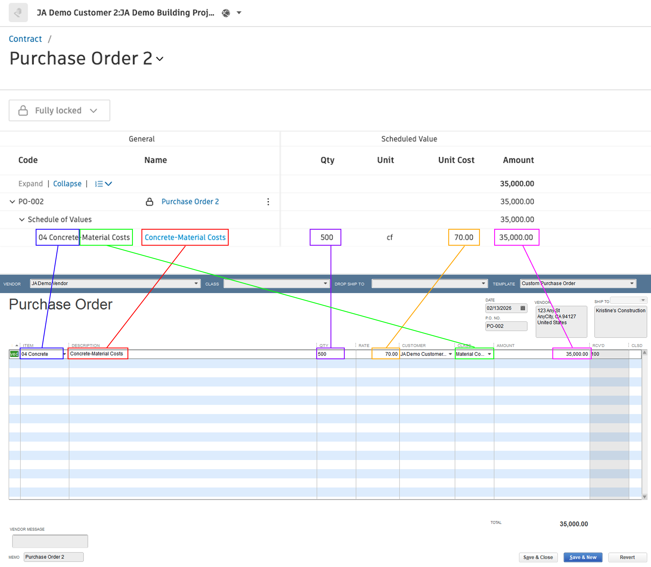 Autodesk Build and QuickBooks Desktop Purchase Orders Visual Mapping