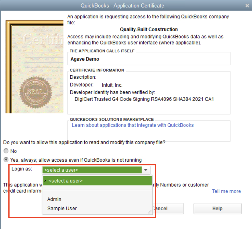 Select User in Web Connector
