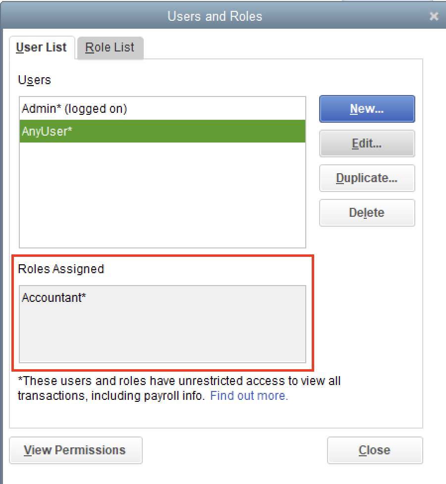 User Roles assignment