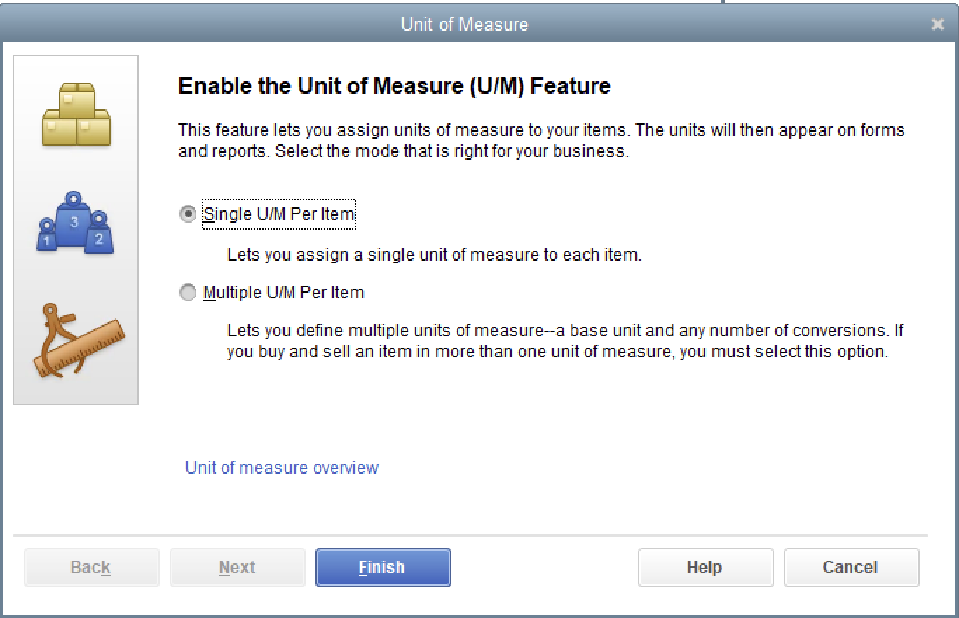 Select Single U/M Per Item and Finish