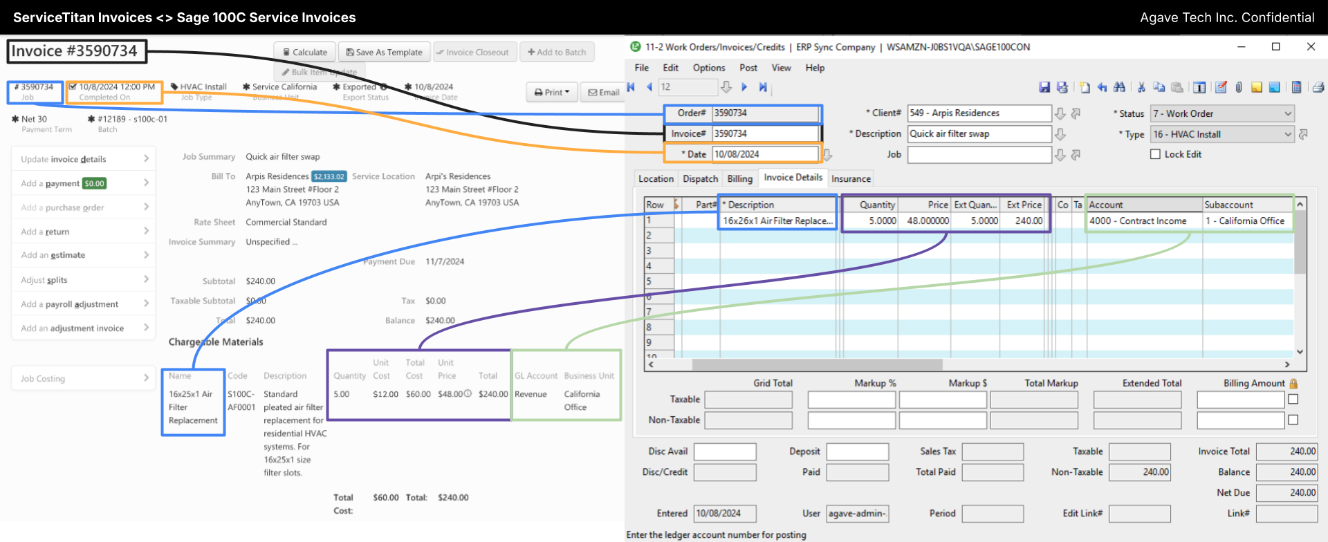 ServiceTitan and Sage 100 Contractor AR Invoices Visual Mapping