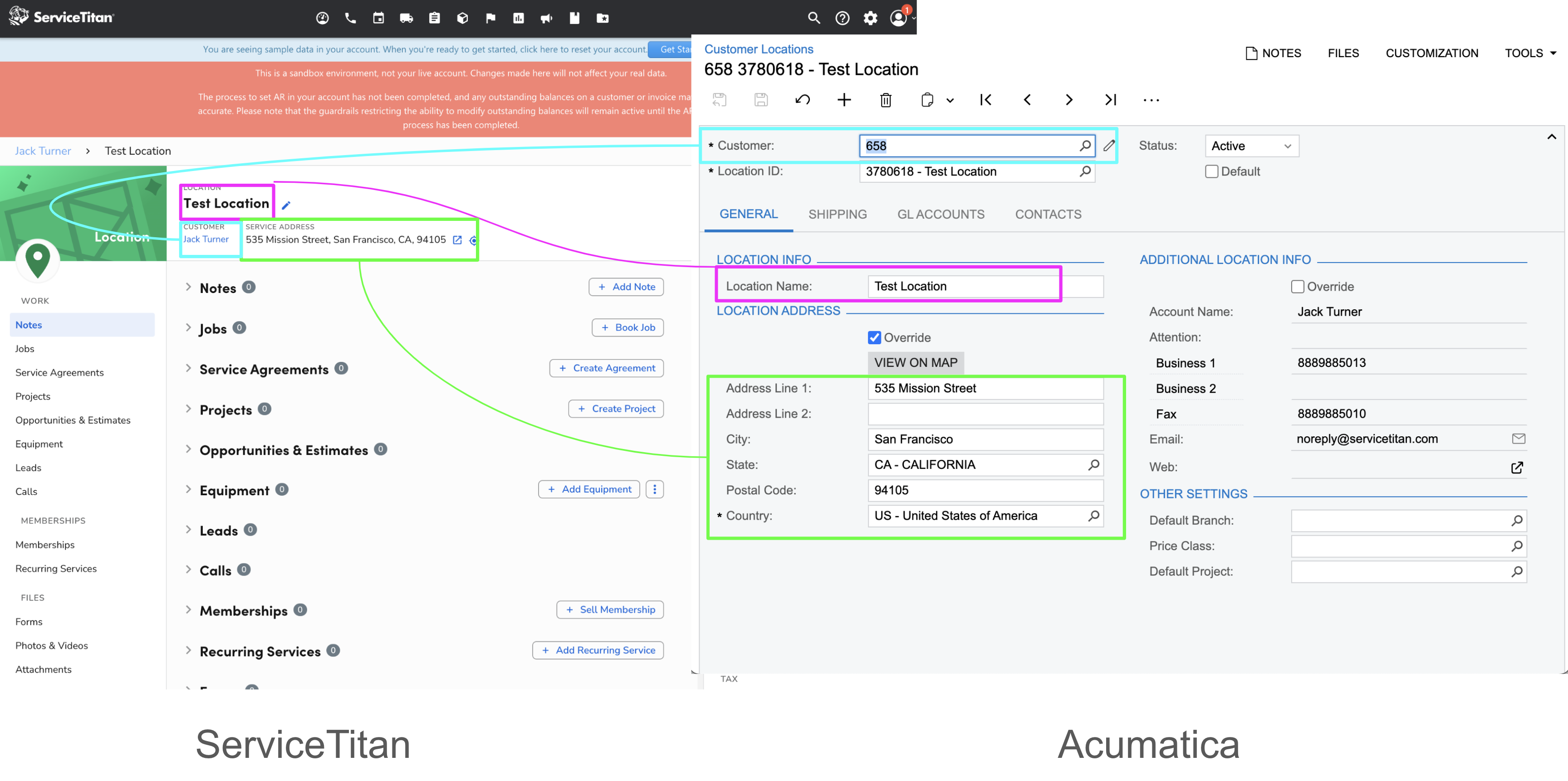 ServiceTitan and Acumatica Visual Mapping