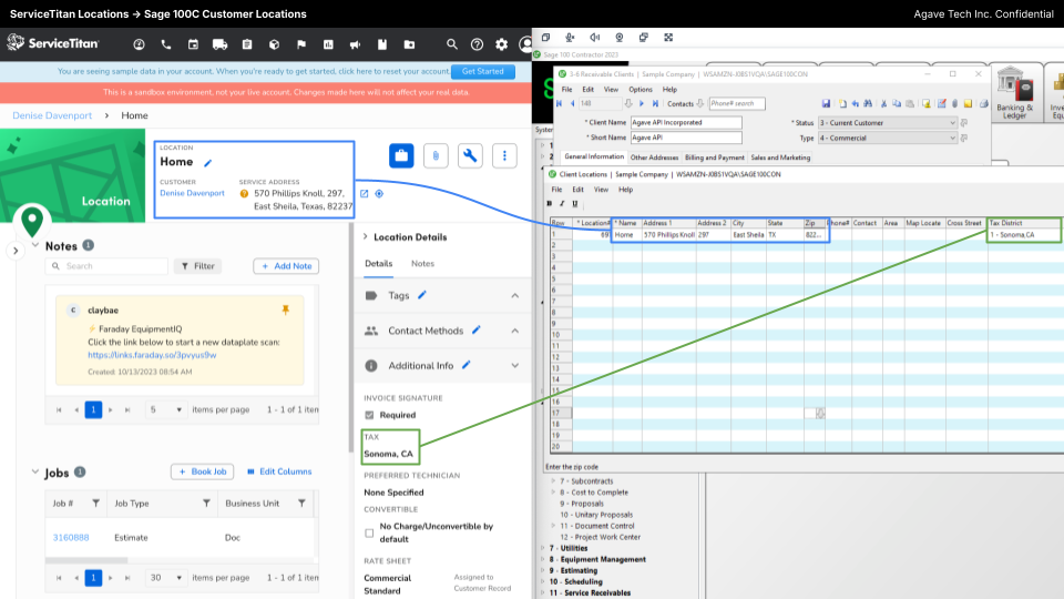 ServiceTitan and Sage 100 Contractor Service Sites Visual Mapping