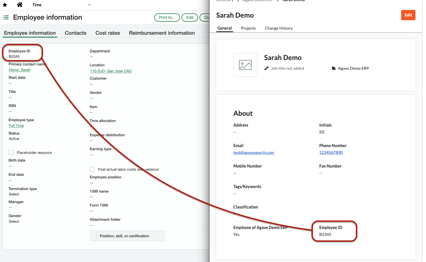 Sage Intacct to Procore Employees Visual Mapping (synced as a User)