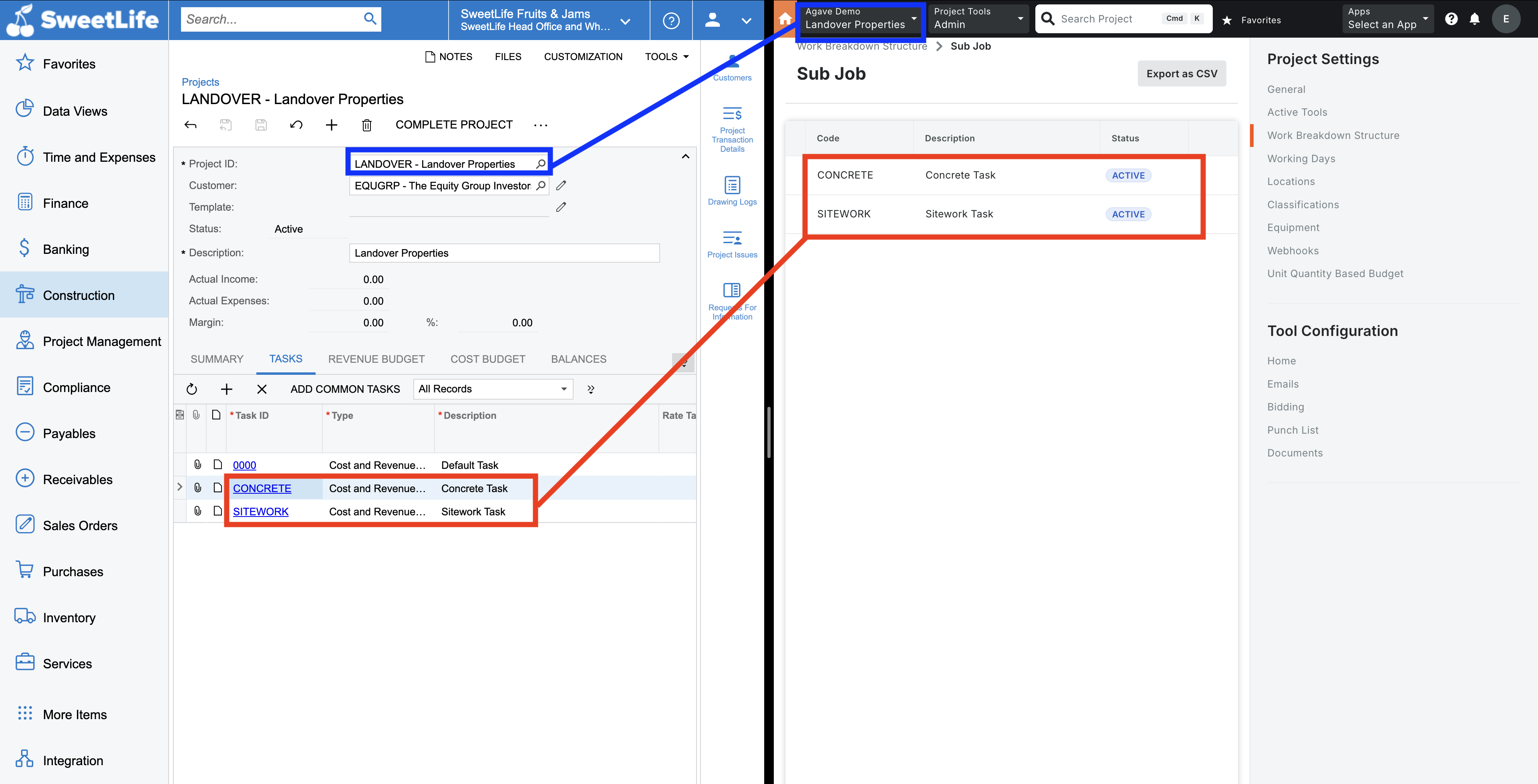 Procore and Acumatica Sub Jobs Visual Mapping