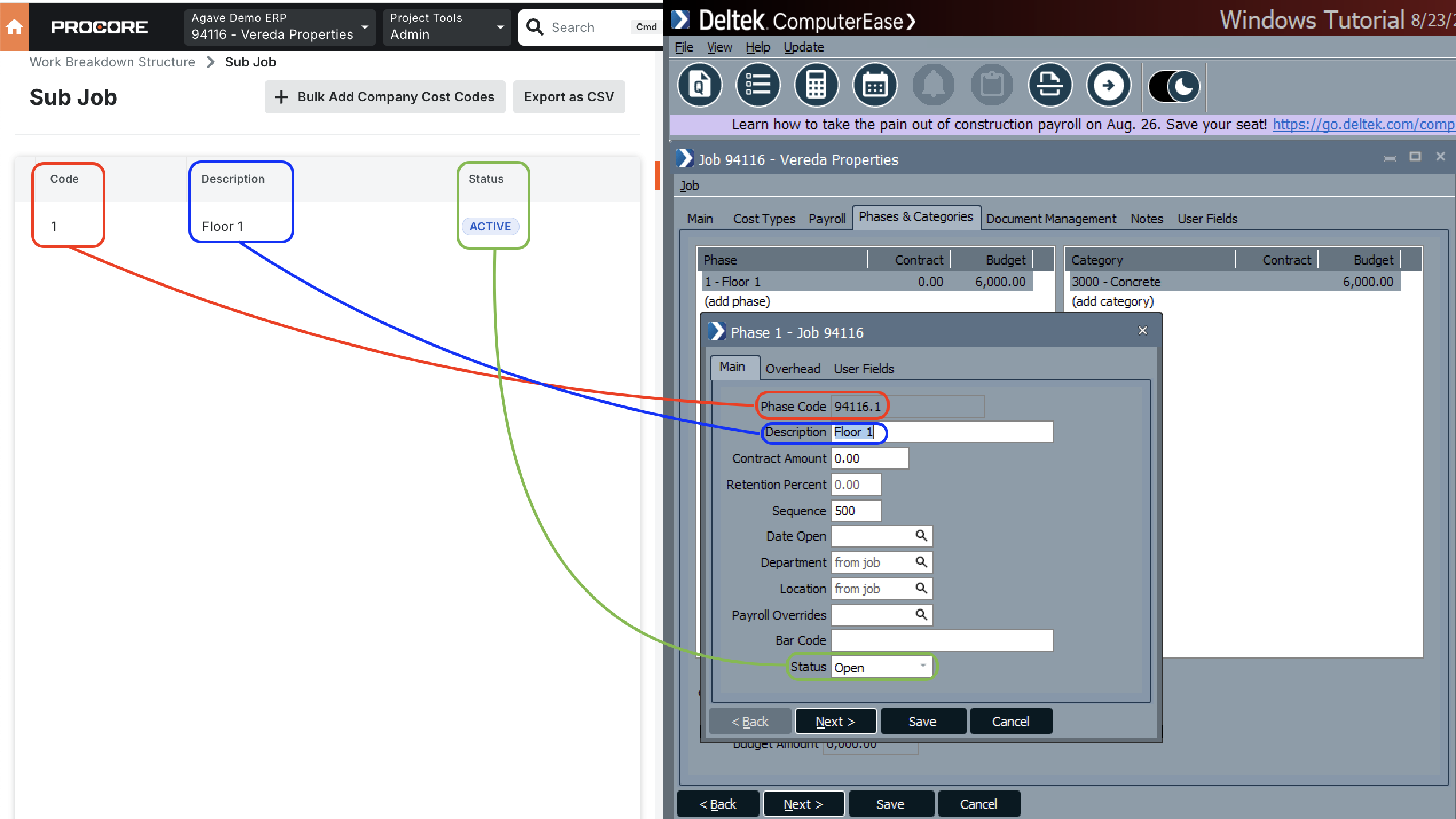 Procore and ComputerEase Visual Mapping