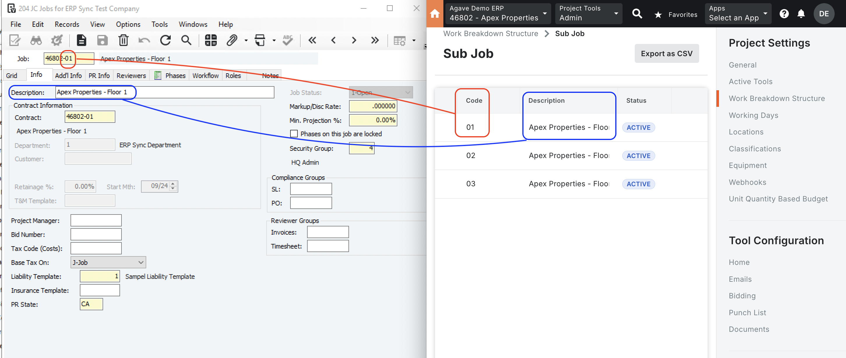 Procore and Vista Visual Mapping