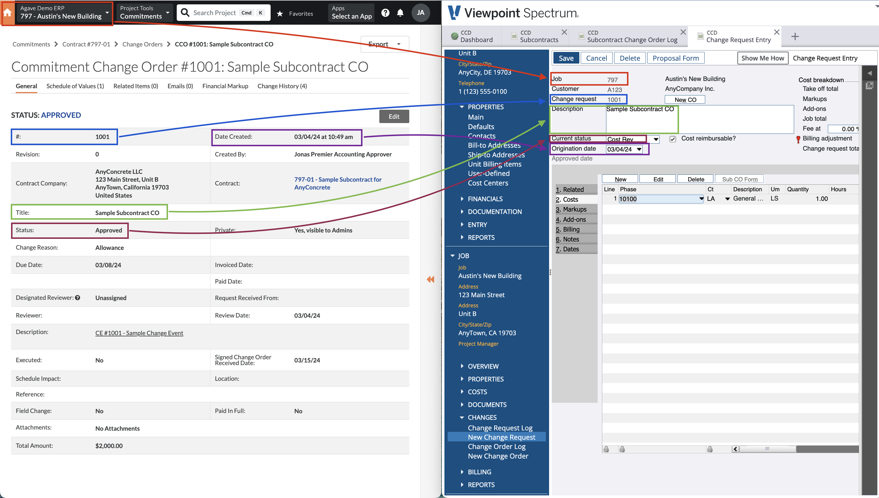 Procore and Spectrum AR Invoice Visual Mapping