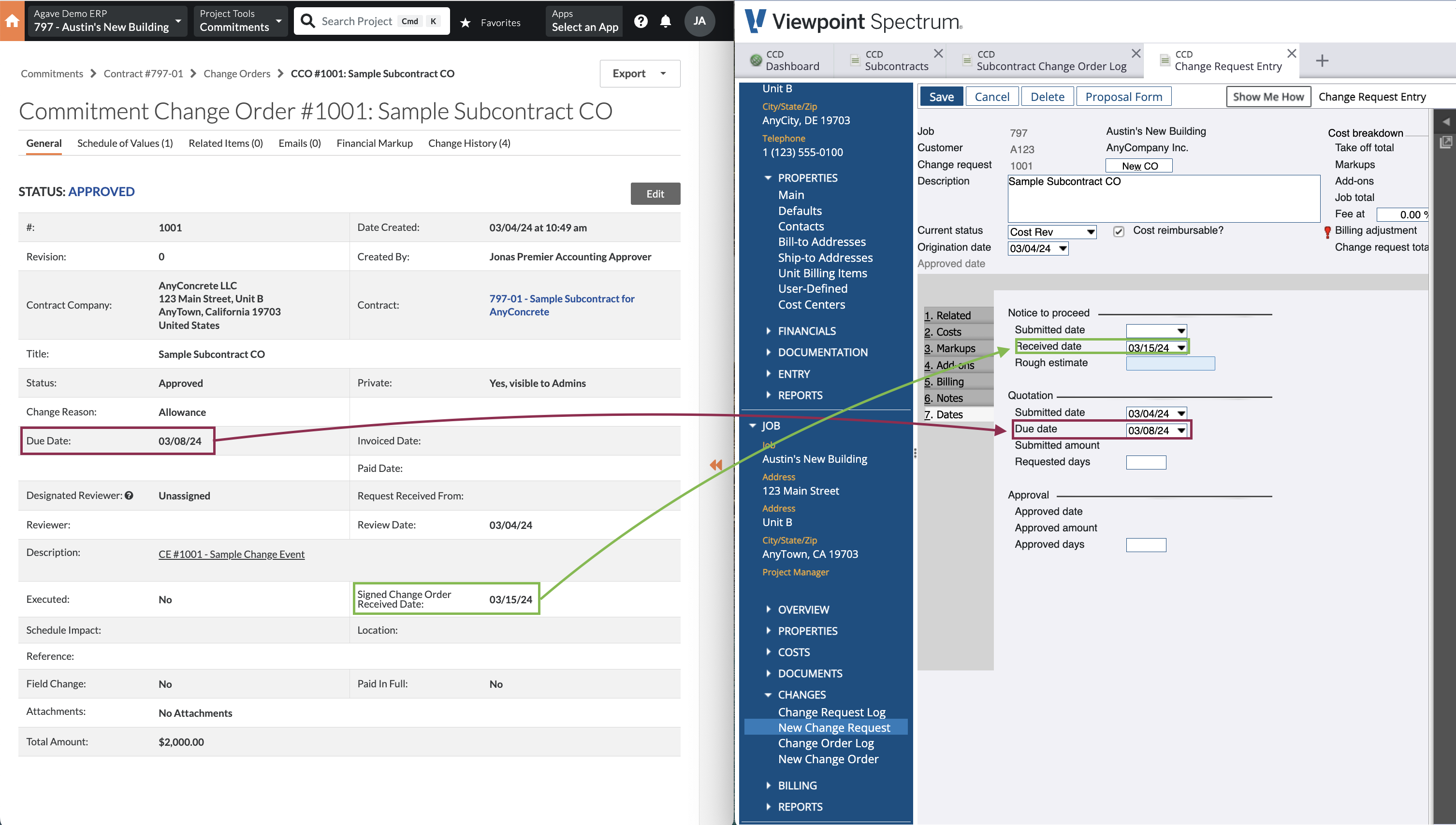 Procore and Spectrum AR Invoice Visual Mapping