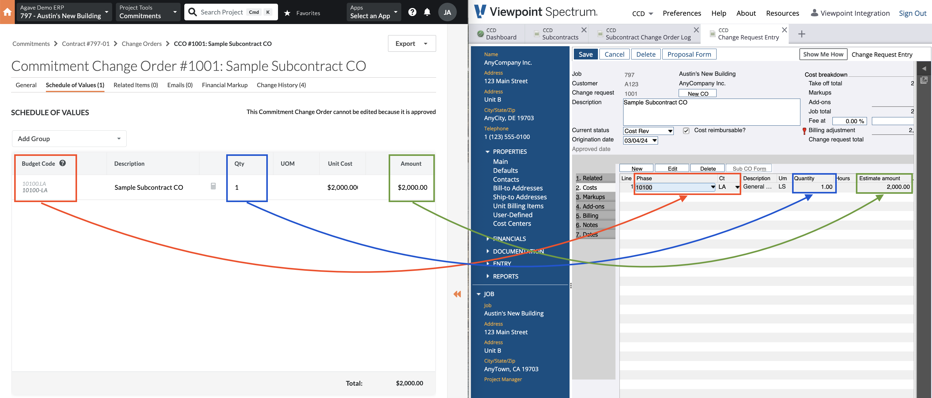 Procore and Spectrum AR Invoice Visual Mapping