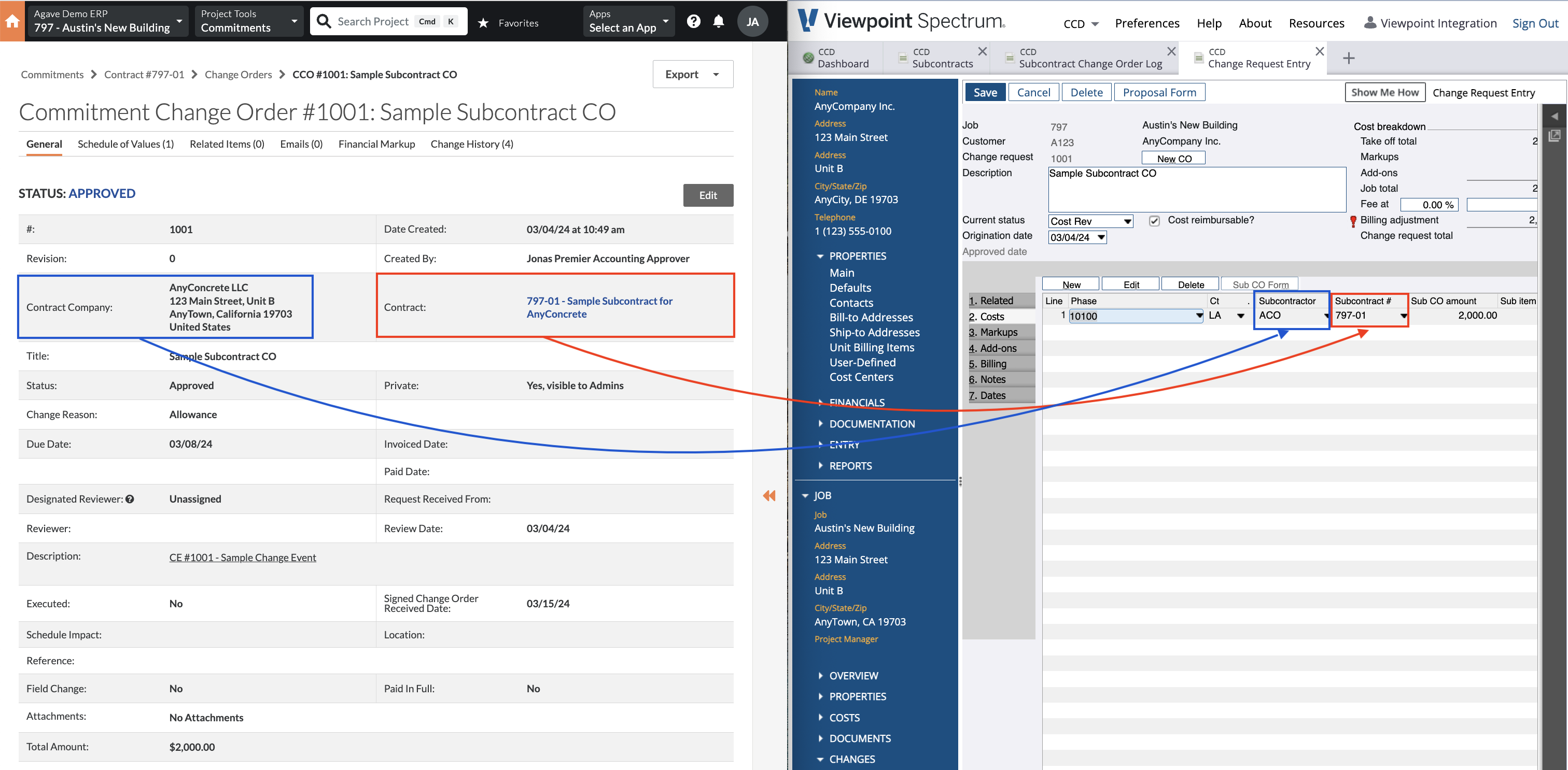 Procore and Spectrum AR Invoice Visual Mapping