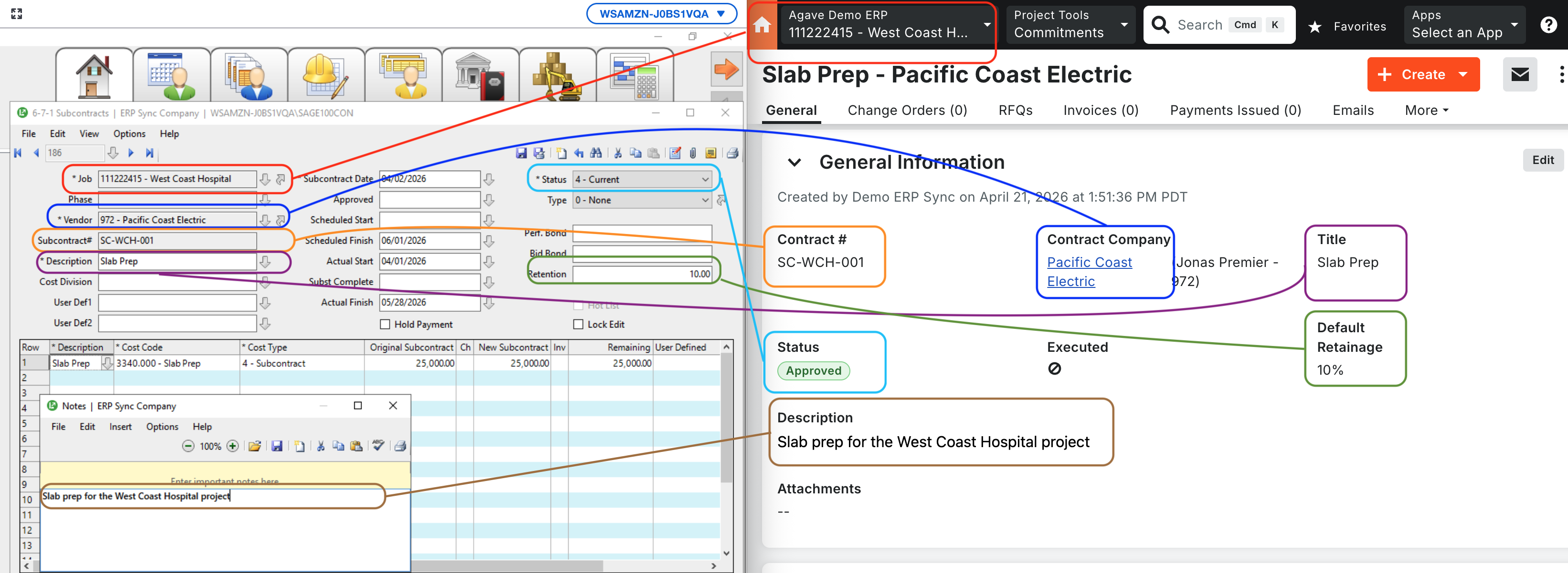 Procore and Sage 100 Subcontracts Mapping 1
