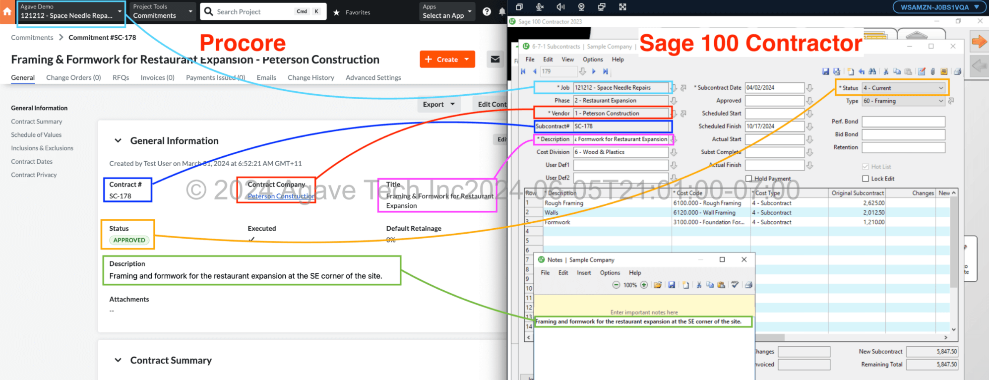 Procore and Sage 100 Subcontracts Mapping 1