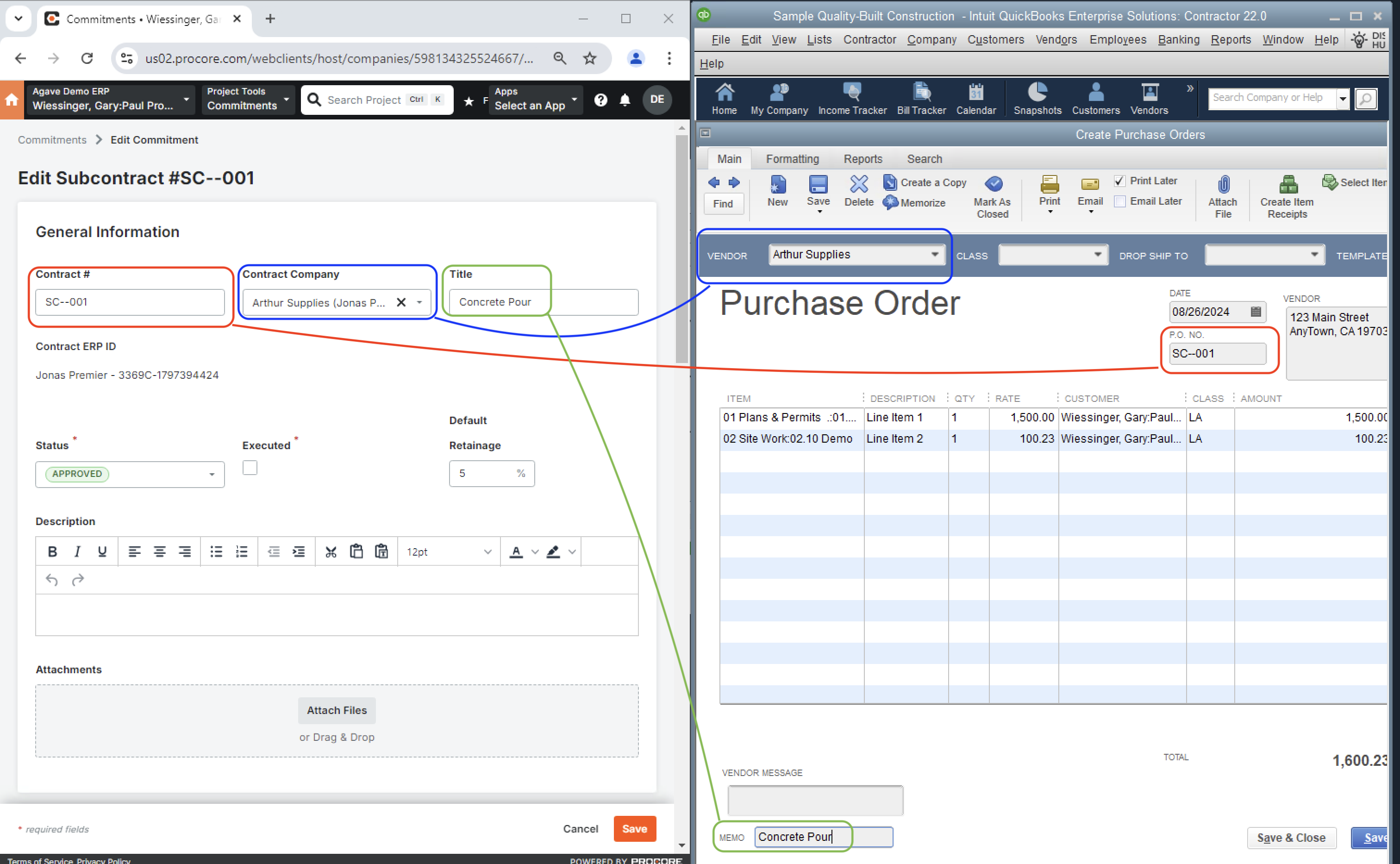 QBD and Procore Visual Mapping