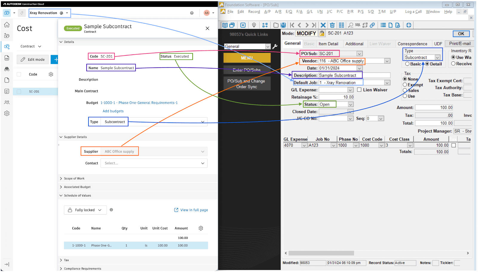 Autodesk Build and Foundation Subcontracts Visual Mapping