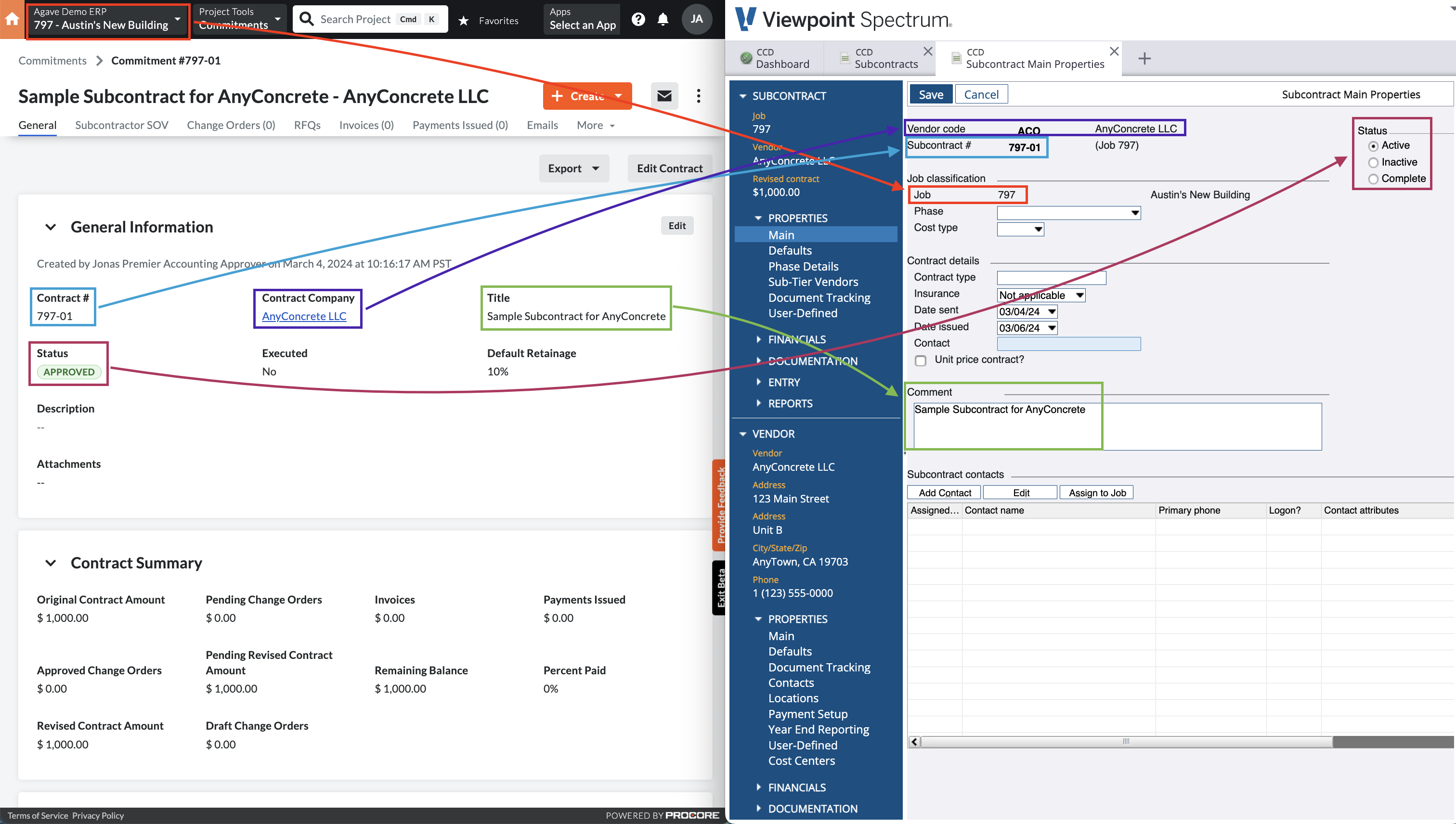 Procore and Spectrum AR Invoice Visual Mapping