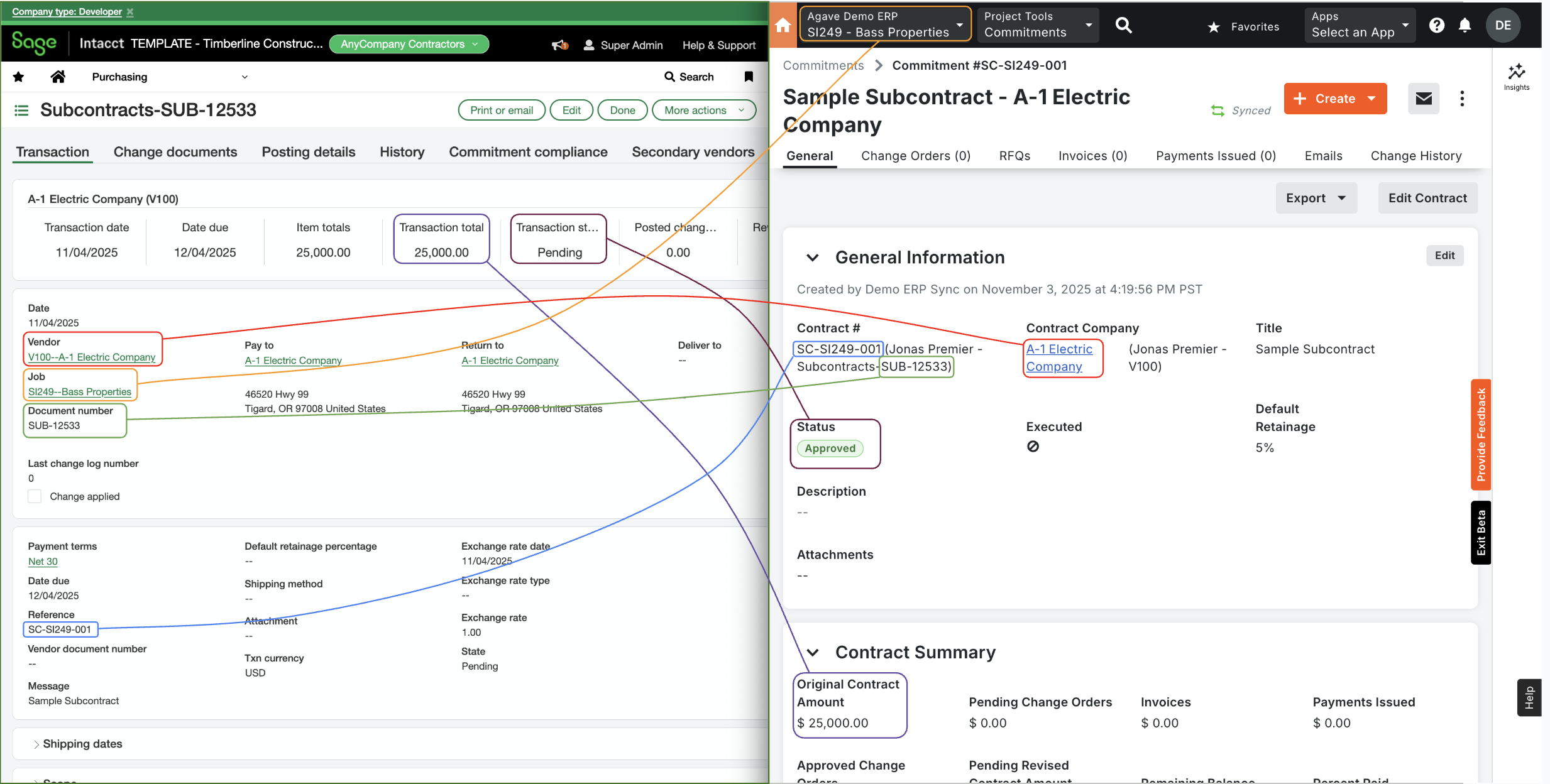 Procore and Sage Intacct Visual Mapping