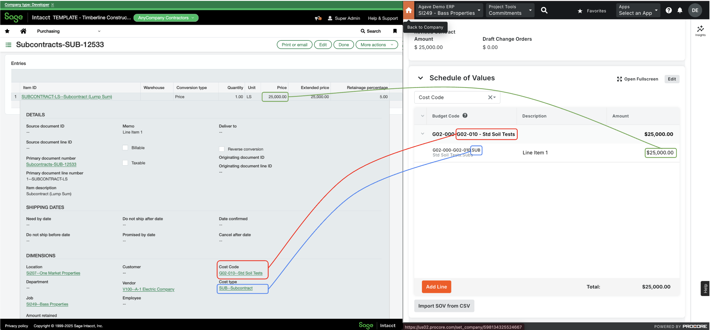 Procore and Sage Intacct Visual Mapping