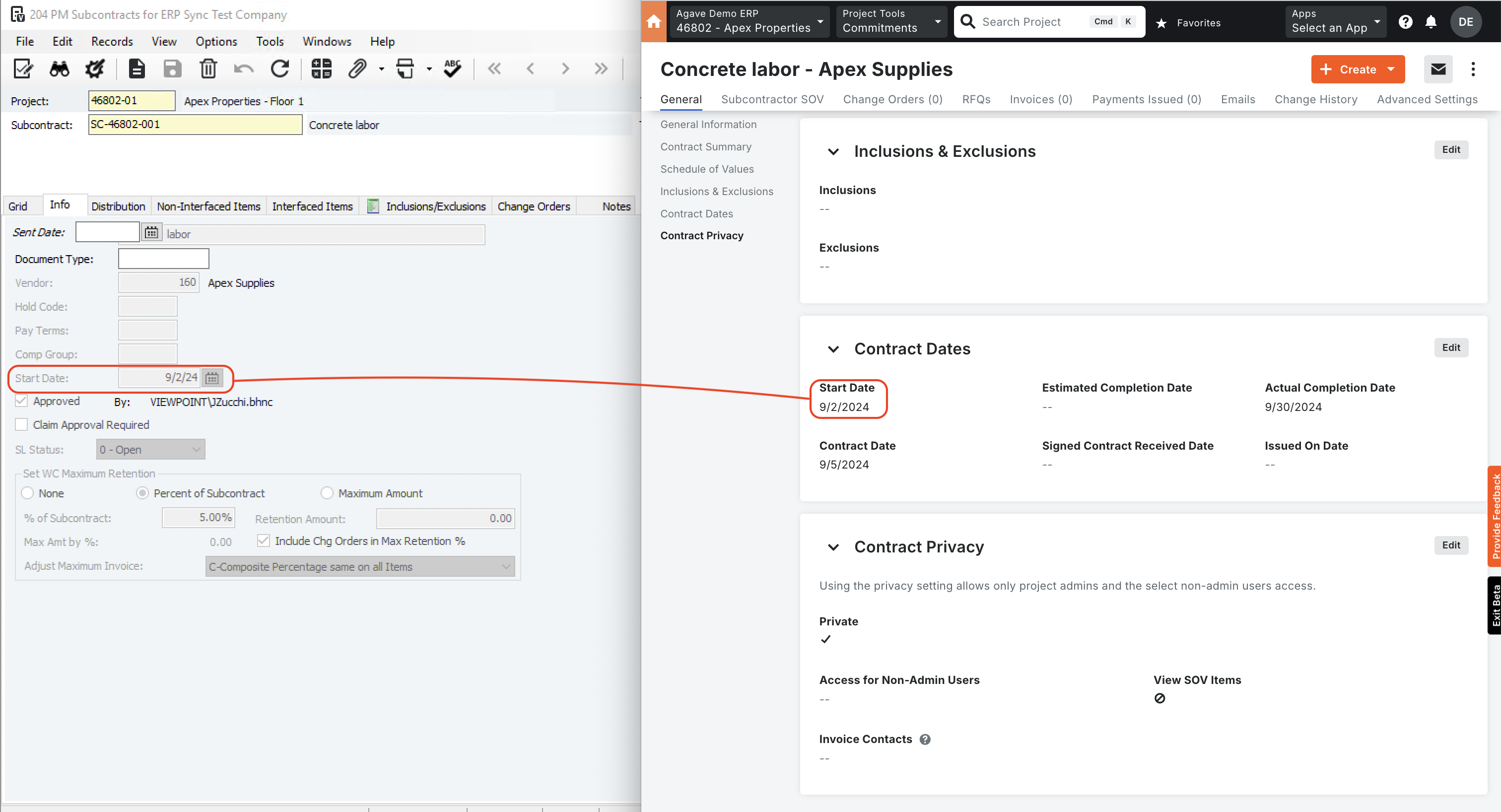 Procore and Vista Visual Mapping