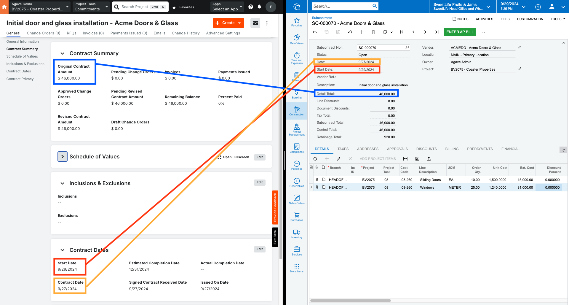 Procore and Acumatica Subcontracts Visual Mapping