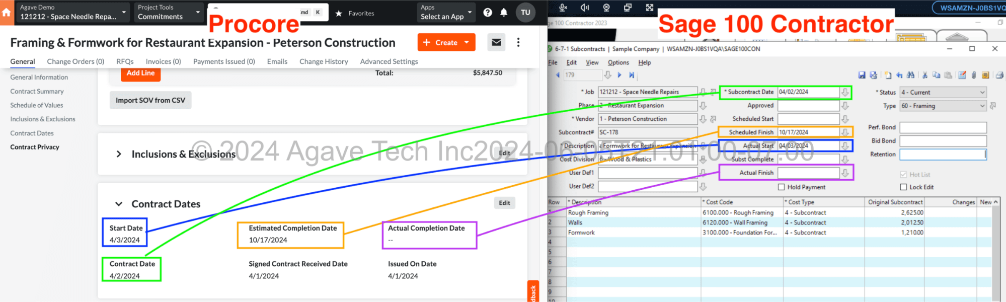 Procore and Sage 100 Subcontracts Mapping 2