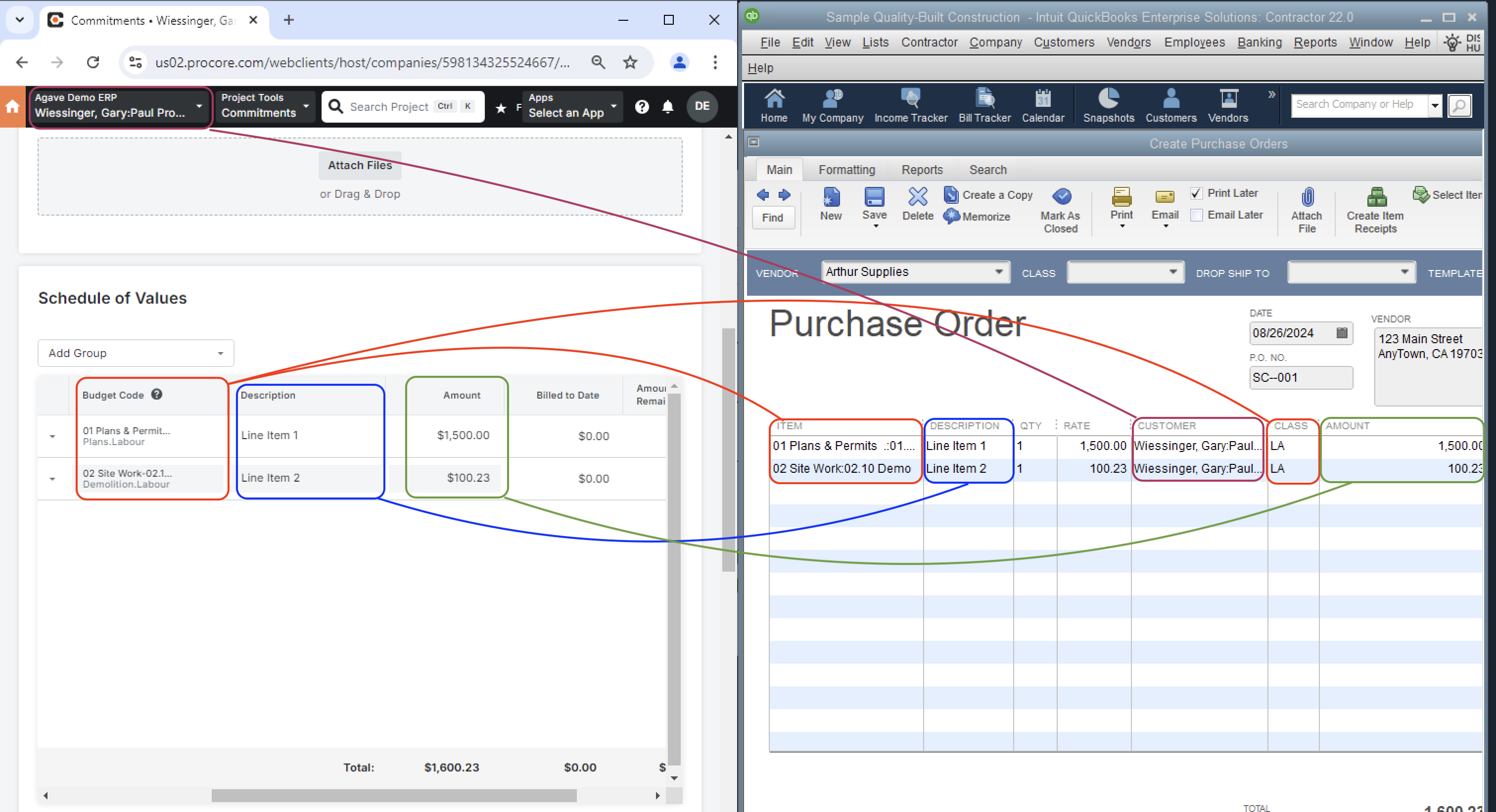 QBD and Procore Visual Mapping