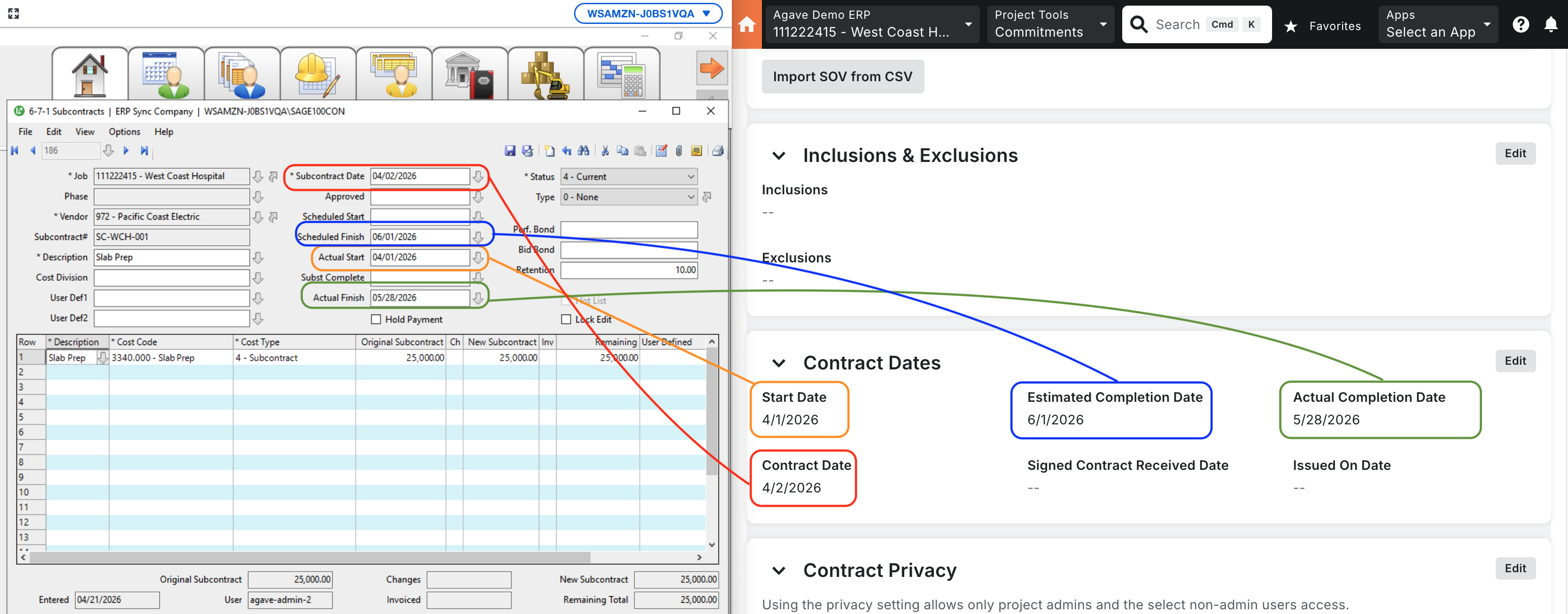 Procore and Sage 100 Subcontracts Mapping 3