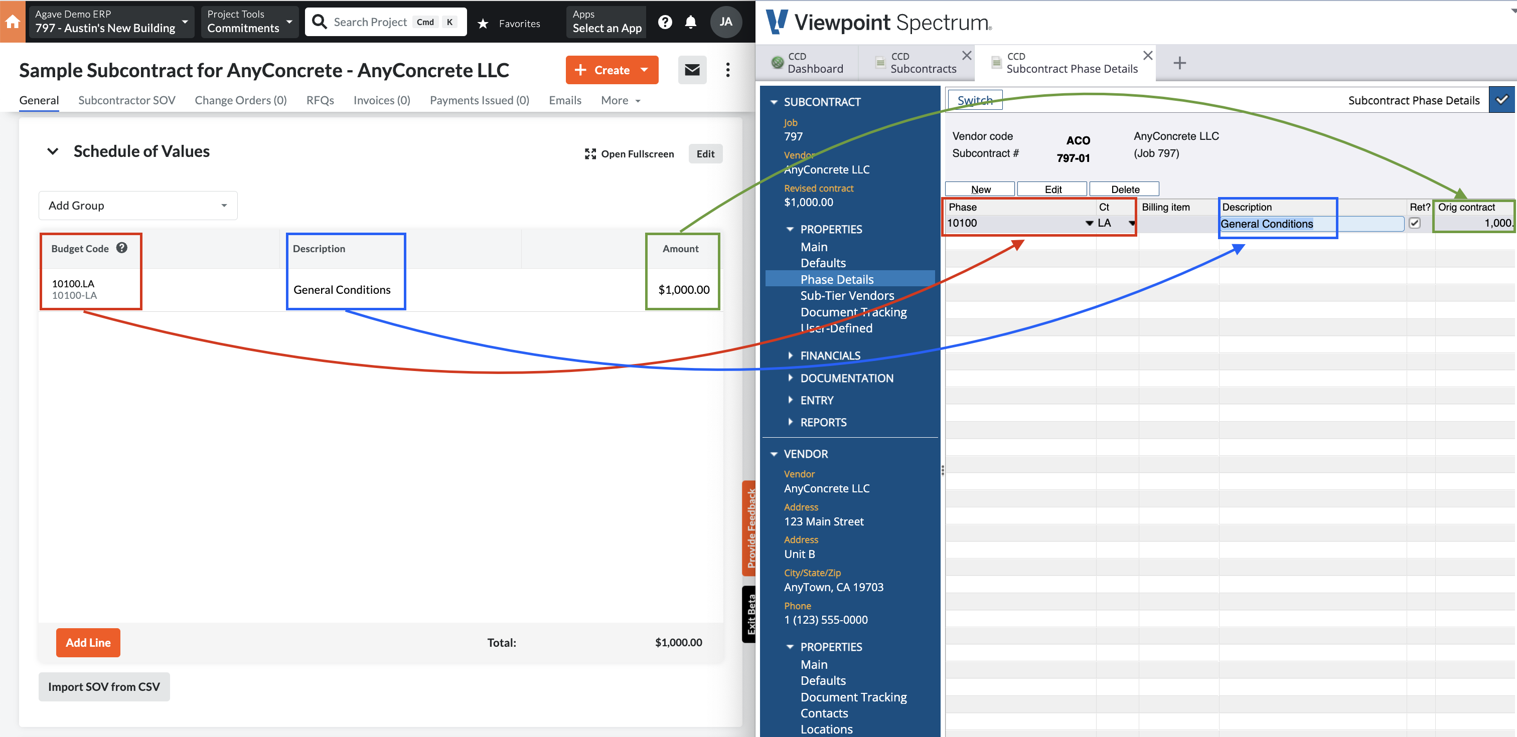 Procore and Spectrum AR Invoice Visual Mapping