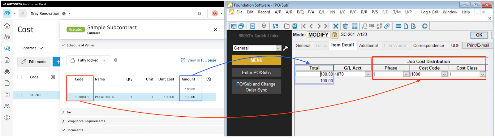 Autodesk Build and Foundation Subcontracts Visual Mapping