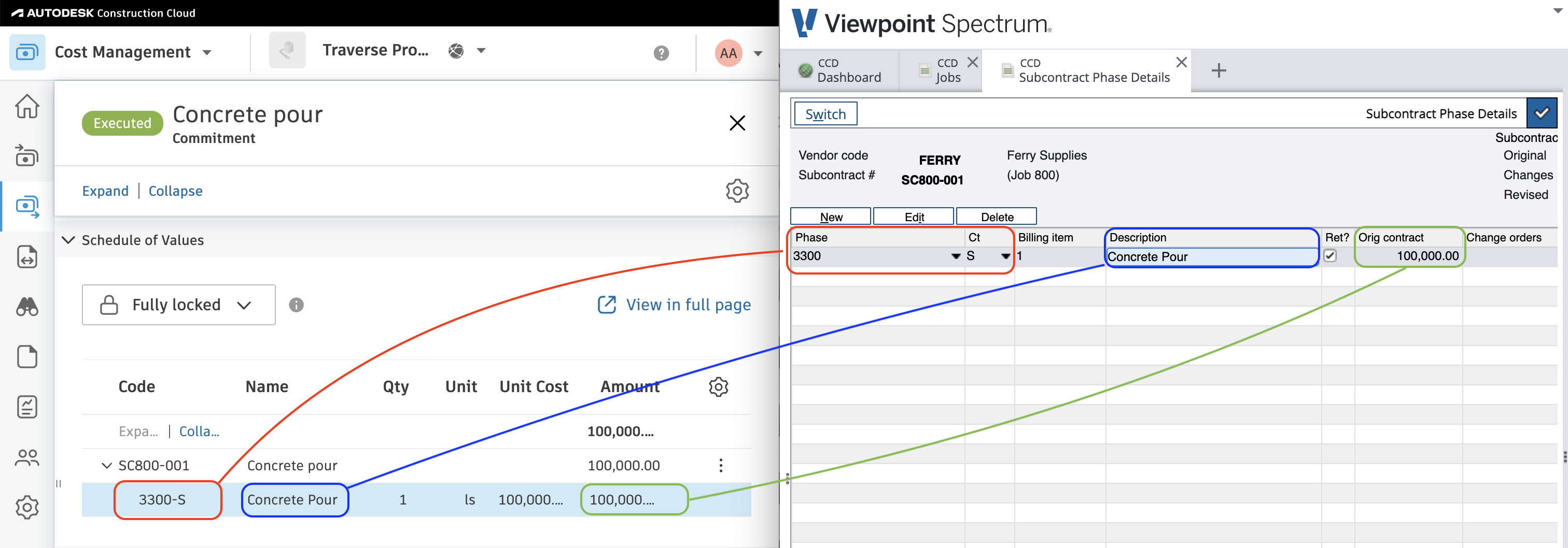 Autodesk Build and Spectrum Subcontracts Visual Mapping