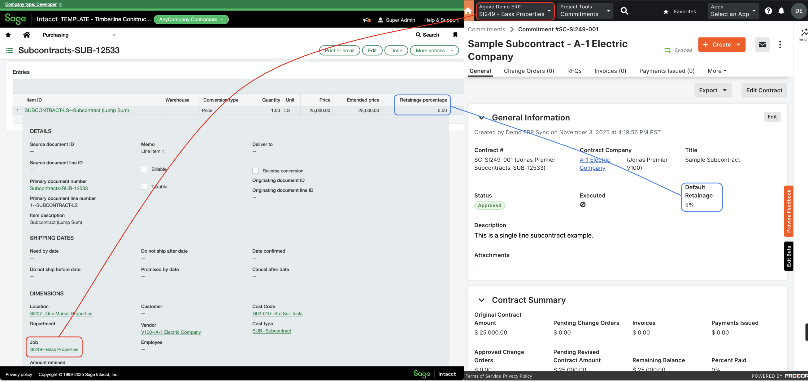 Procore and Sage Intacct Visual Mapping