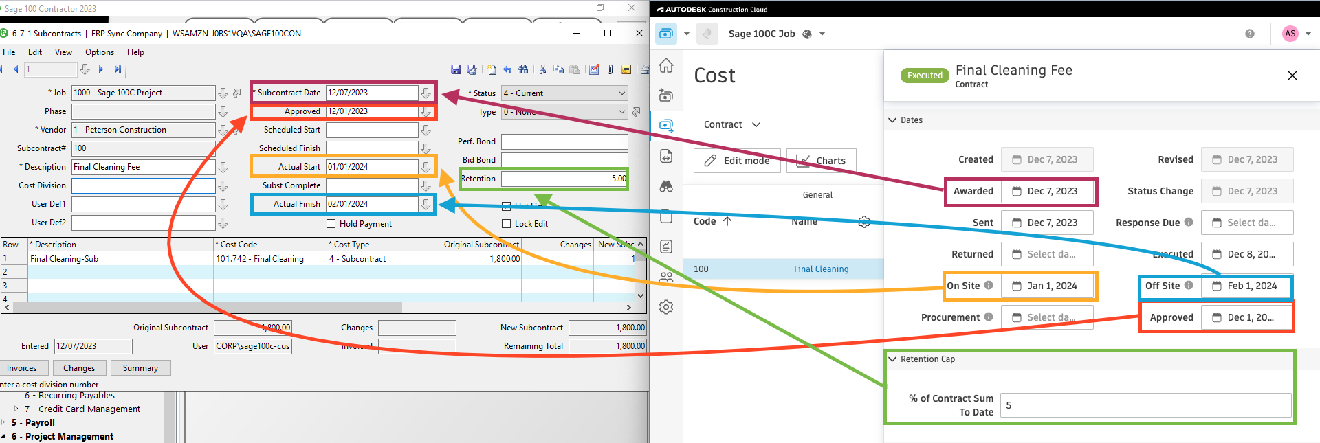 Autodesk Build and Sage 100 Subcontracts Mapping