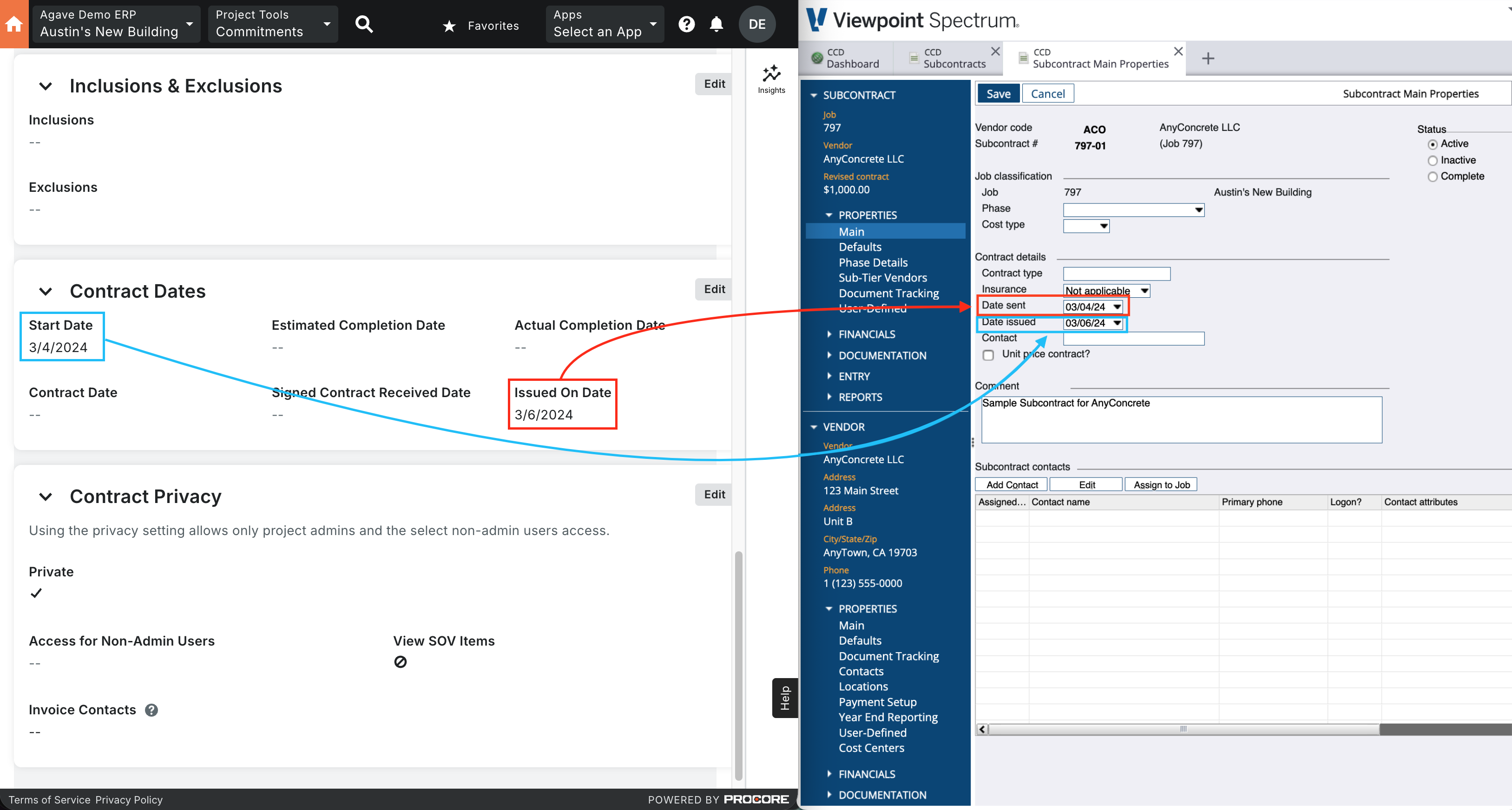 Procore and Spectrum AR Invoice Visual Mapping