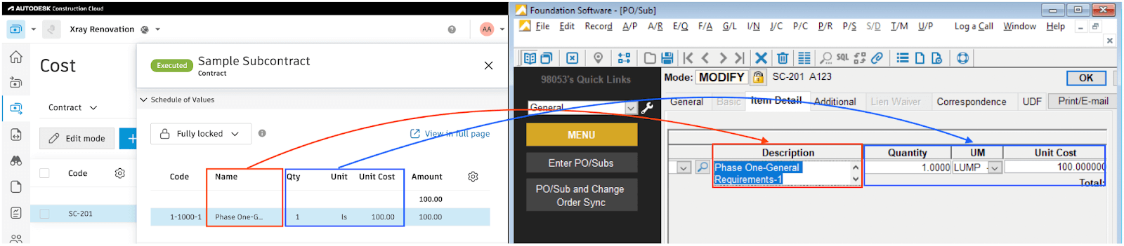 Autodesk Build and Foundation Subcontracts Visual Mapping