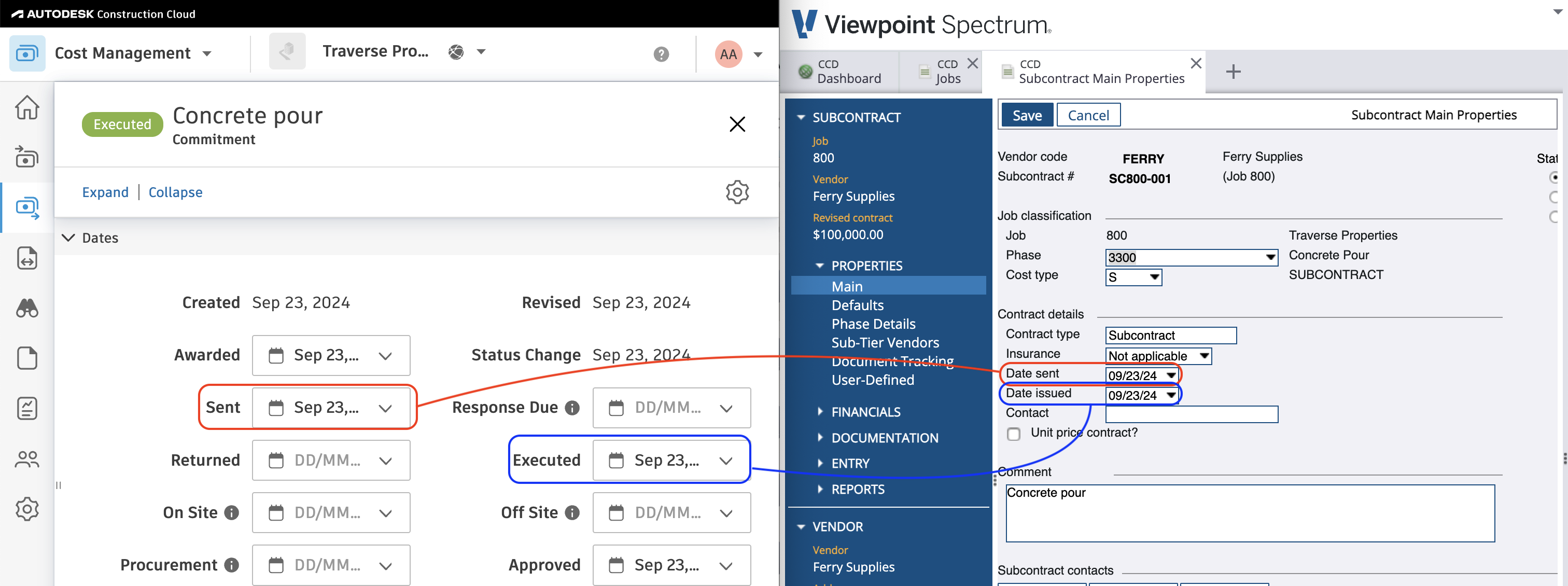 Autodesk Build and Spectrum Subcontracts Visual Mapping