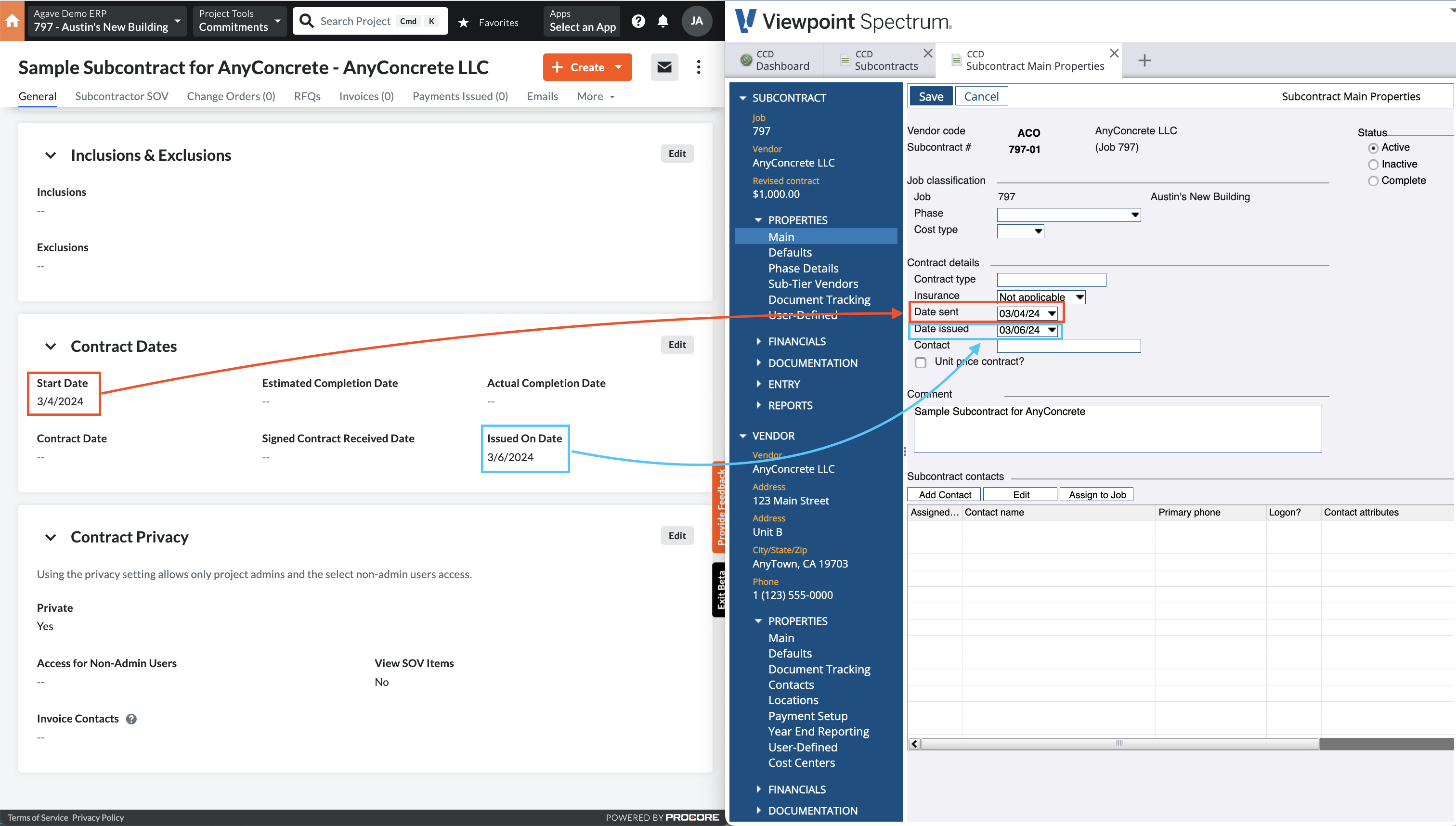 Procore and Spectrum AR Invoice Visual Mapping