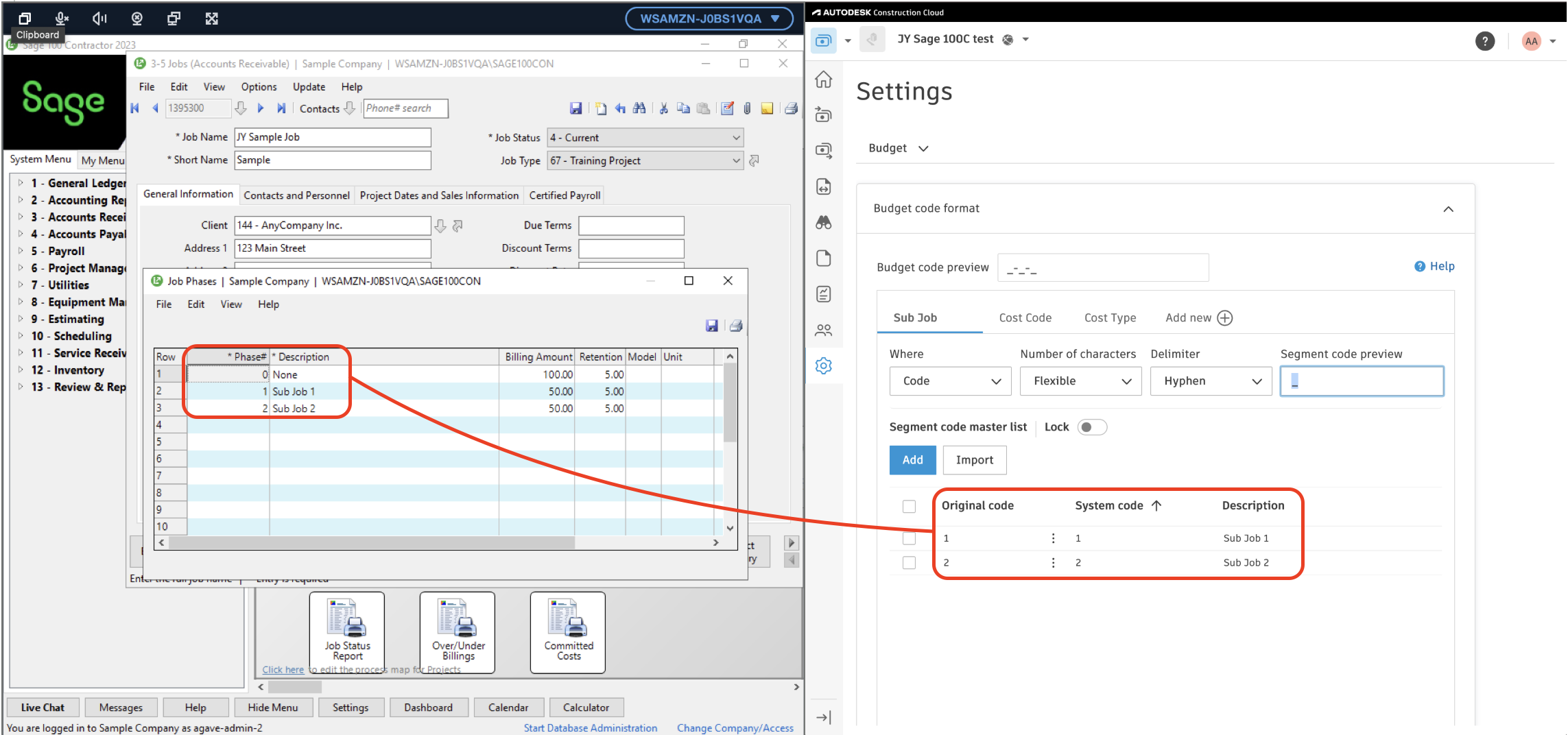 Autodesk Build and Sage 100 Sub Jobs Mapping