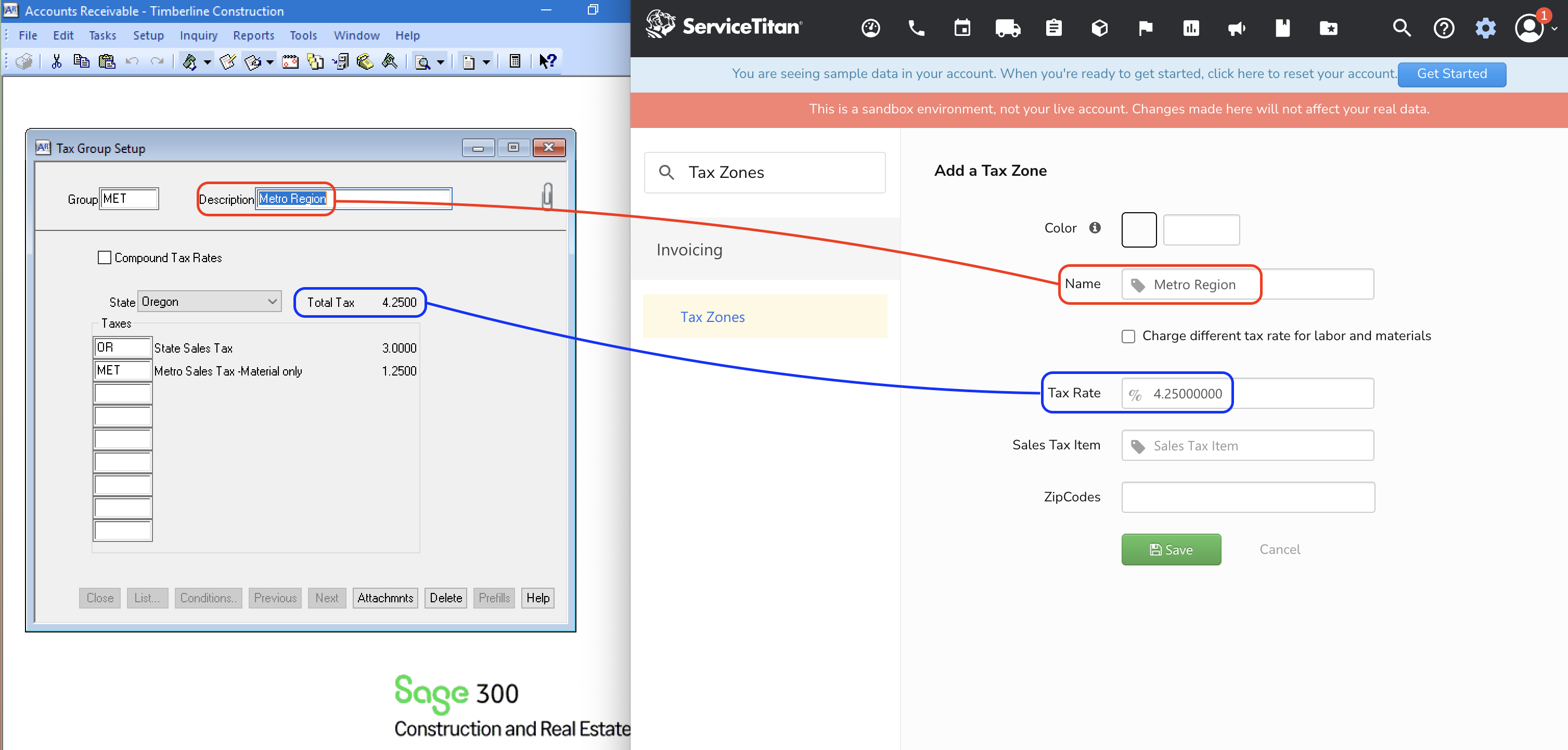 ServiceTitan and Sage 300 CRE Vendors Visual Mapping