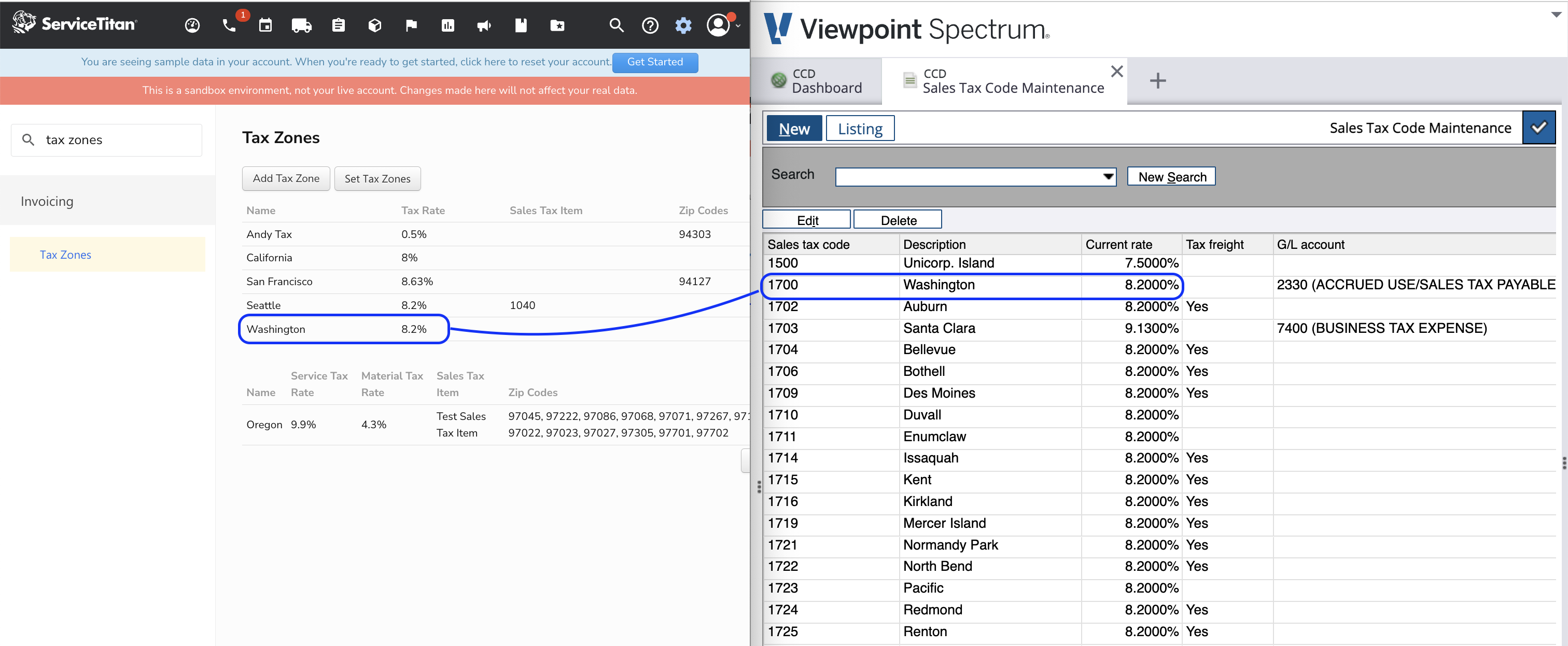 ServiceTitan and Spectrum Tax Codes Visual Mapping