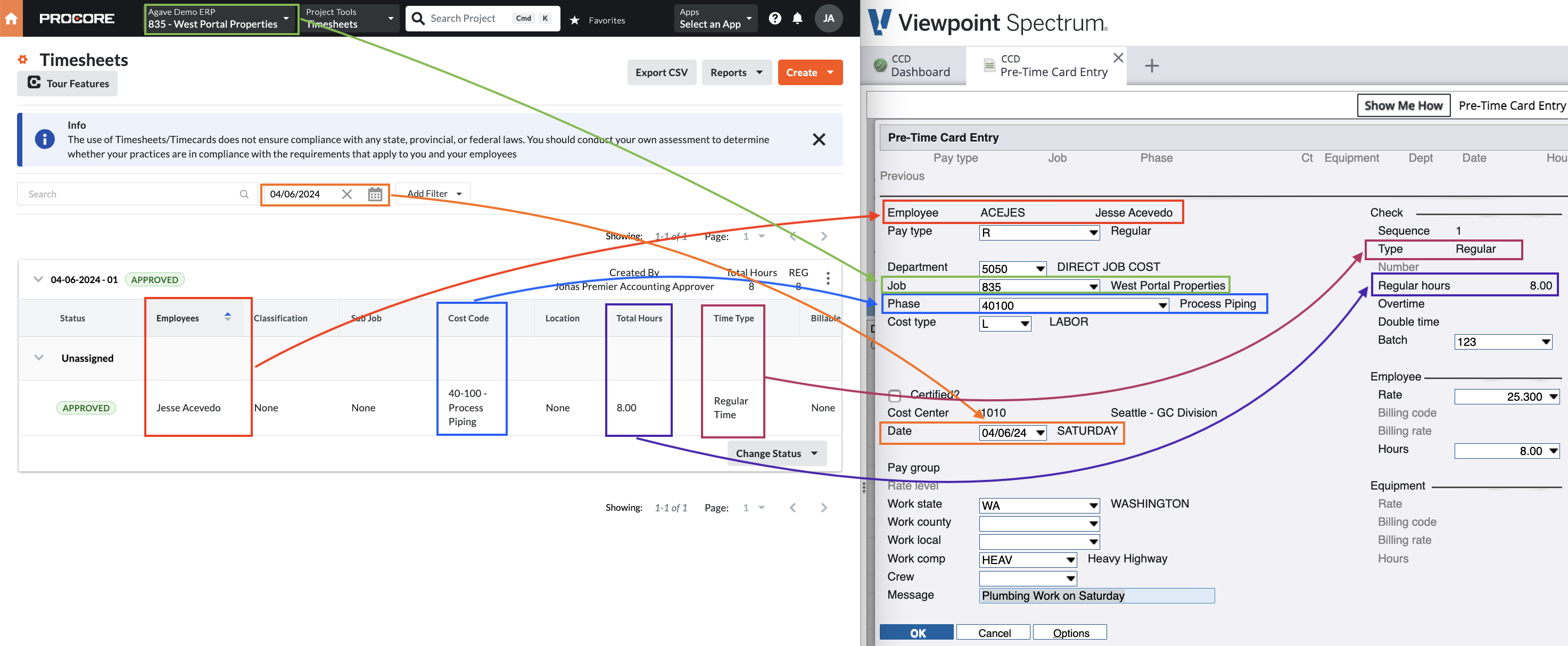 Procore and Spectrum AR Invoice Visual Mapping