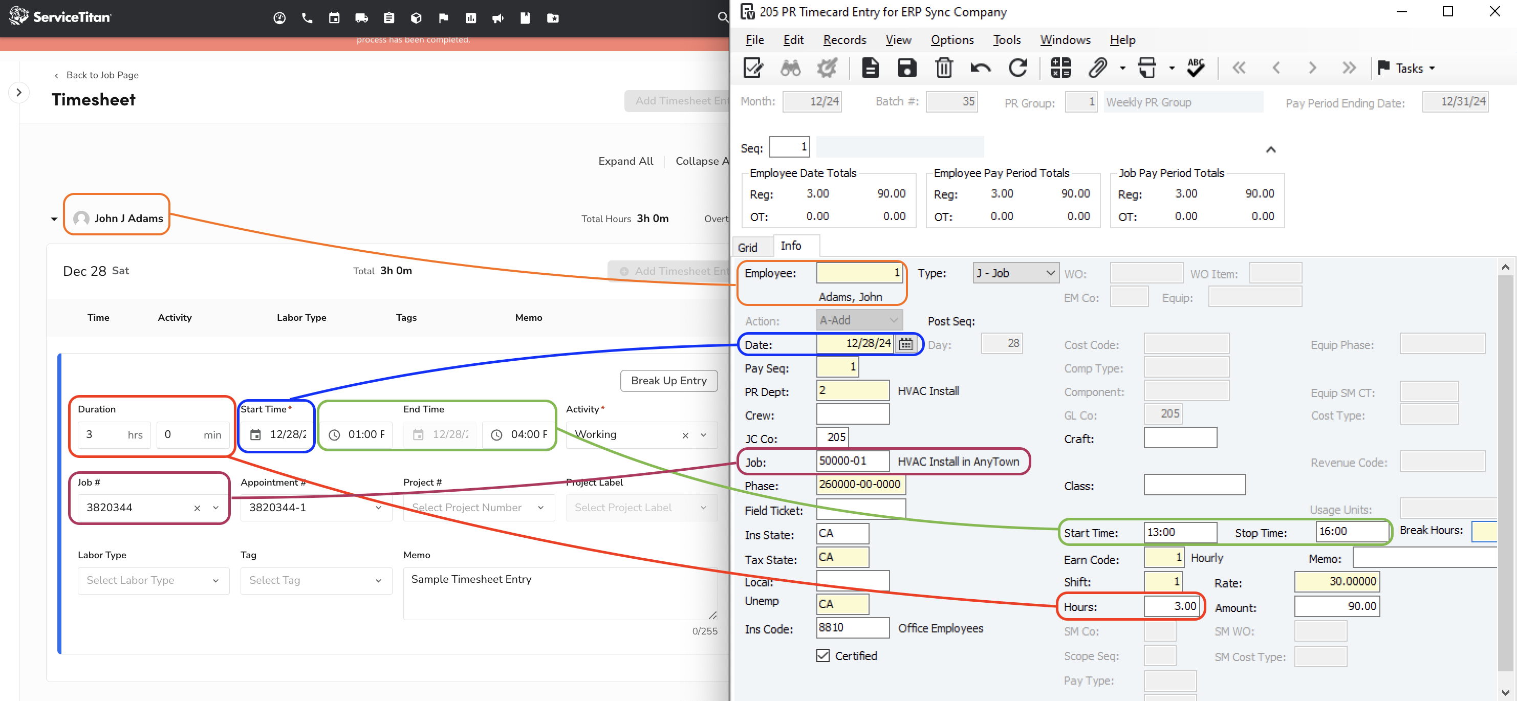 ServiceTitan and Vista Timecards Visual Mapping