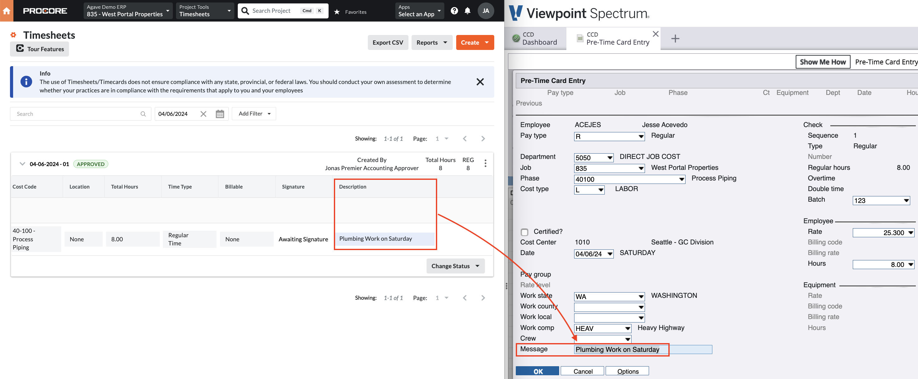 Procore and Spectrum AR Invoice Visual Mapping