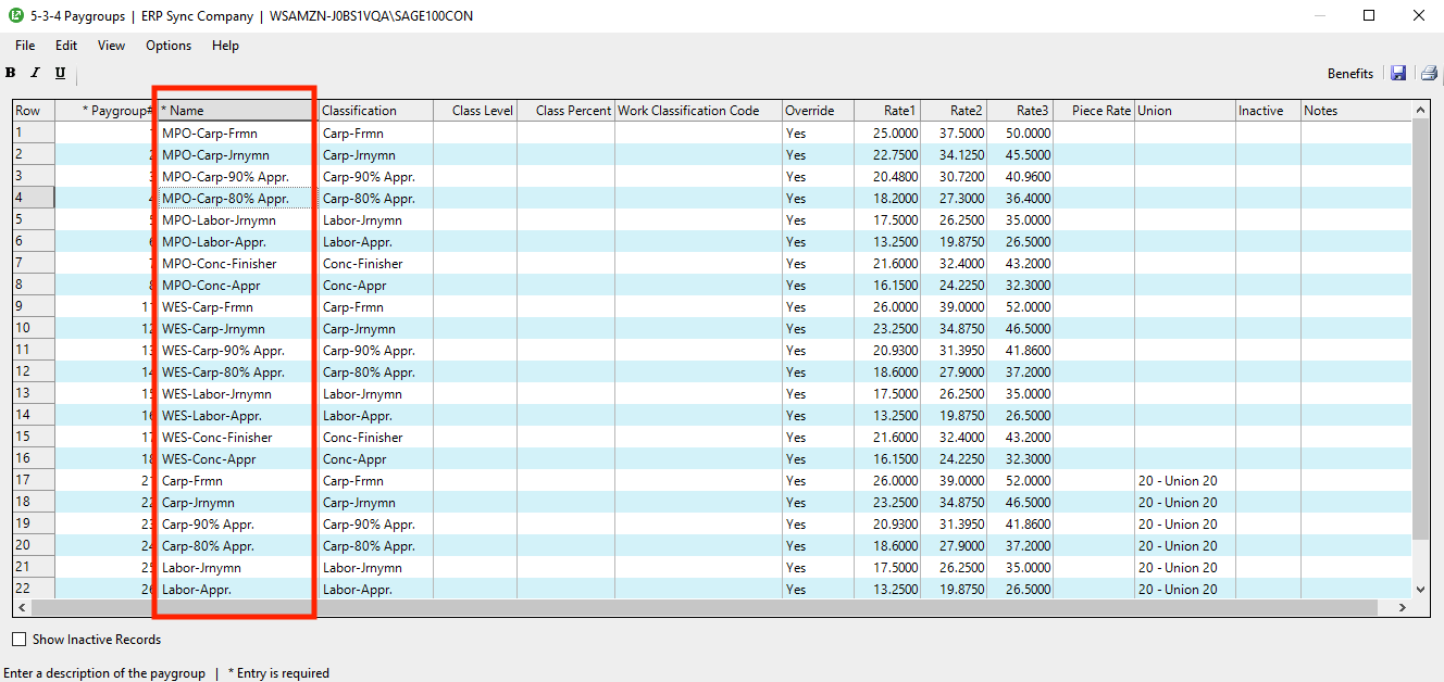 Procore and Sage 100 Timecard Entries