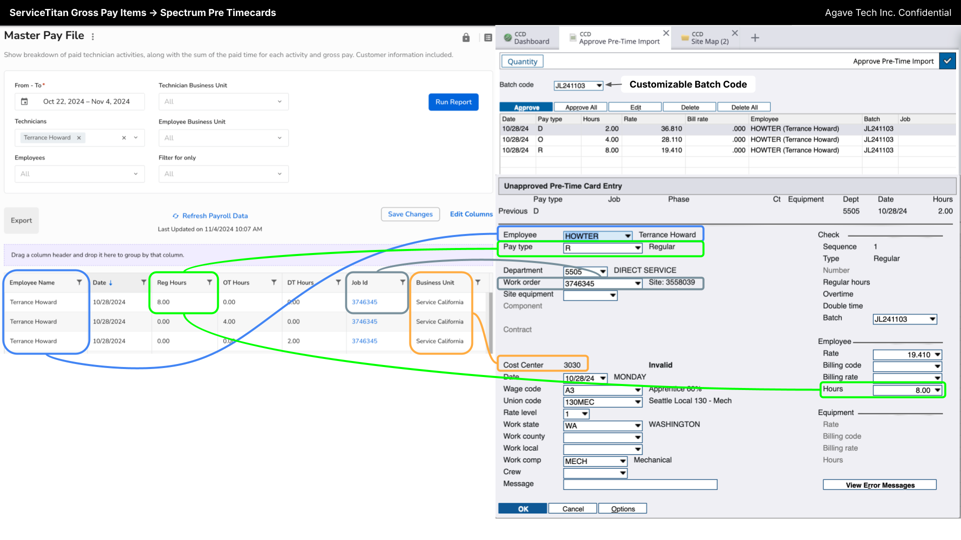 ServiceTitan and Spectrum Timecards Visual Mapping